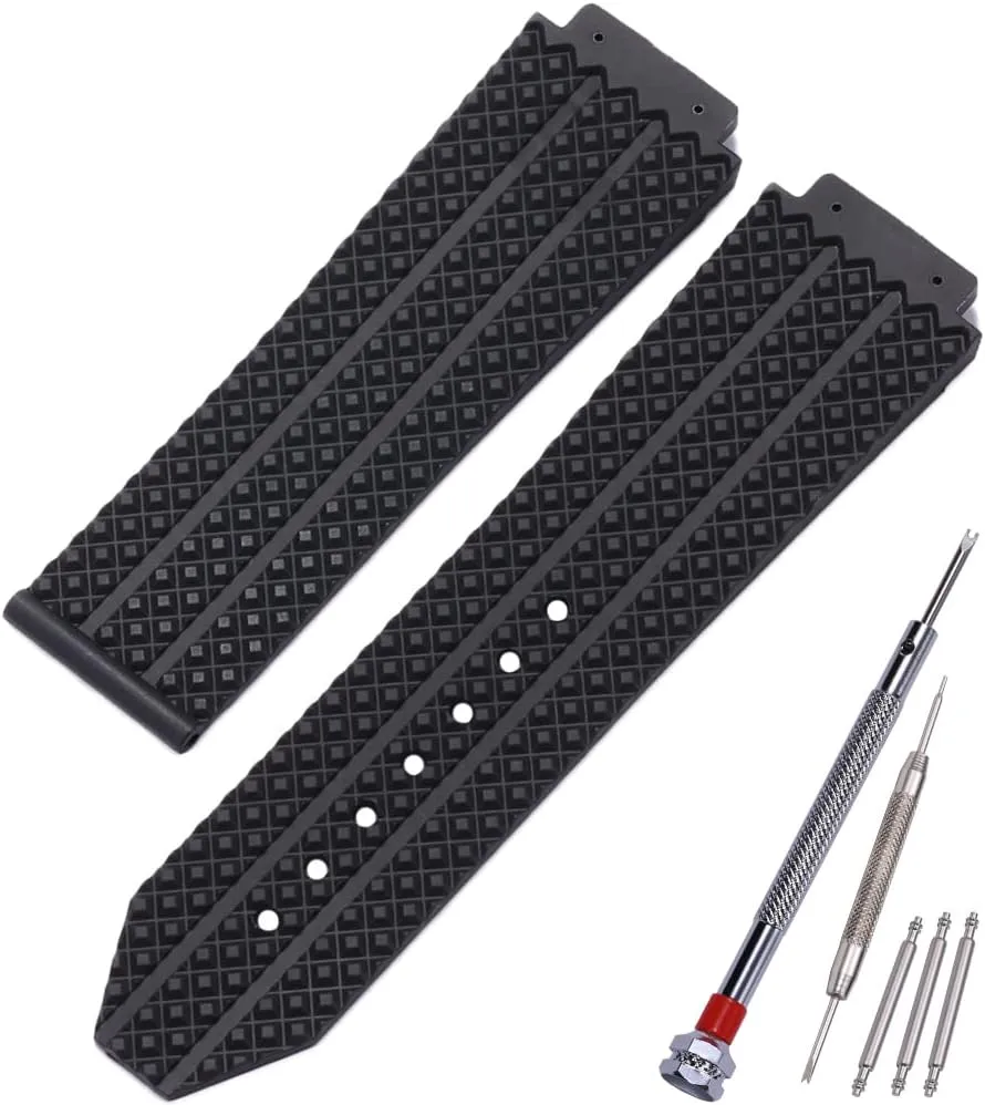 25mm x 19mm Big Bang Rubber Strap Compatible with Hublot Big Bang Silicone Diamond grain texture Replacement Watch Band