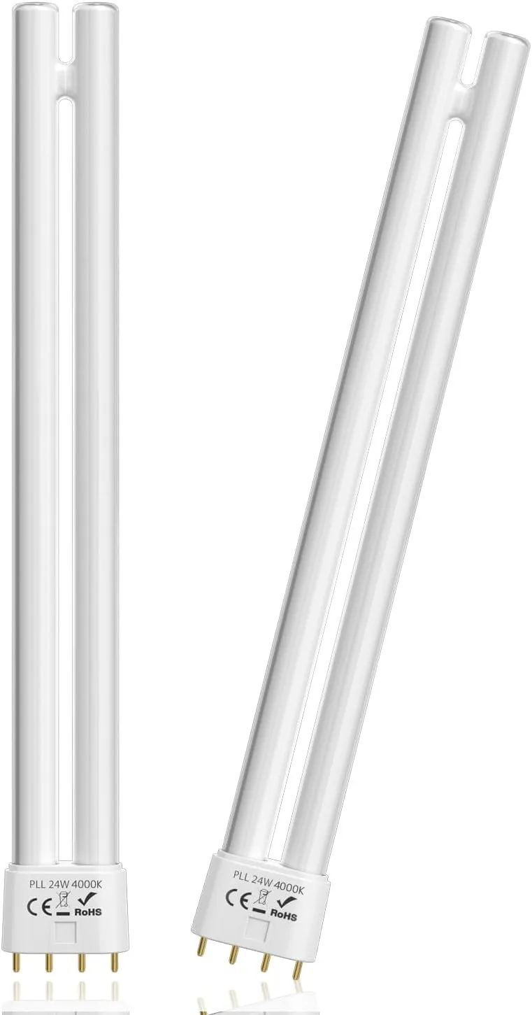 2G11 Base PL24-C 24W Replacement for OttLite Fluorescent Light Bulb, 12.7 Inch 4000K Nautral White PLL 24W 4 Pin CFL Plug-in 2G11 Bulbs, T5 Double Tube Fluorescent Light, Dimmable (2-Pack)