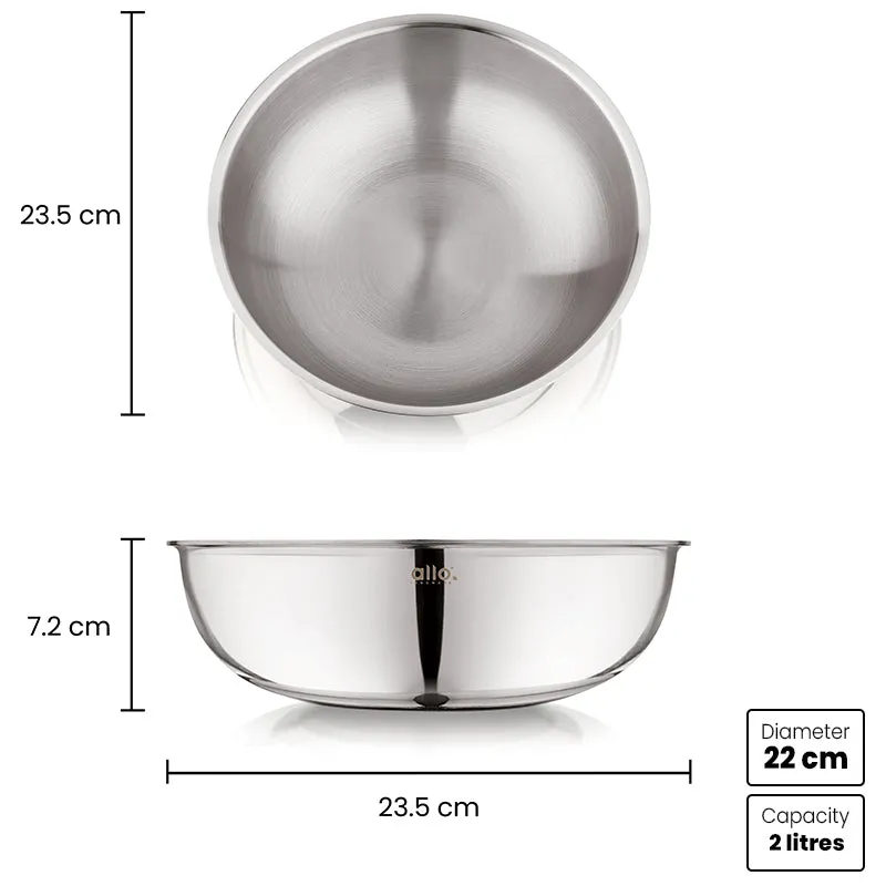 2L Allo CookSafe TriPly Tasla | Stainless Steel | Induction Friendly | Naturally Non-stick | 22cm
