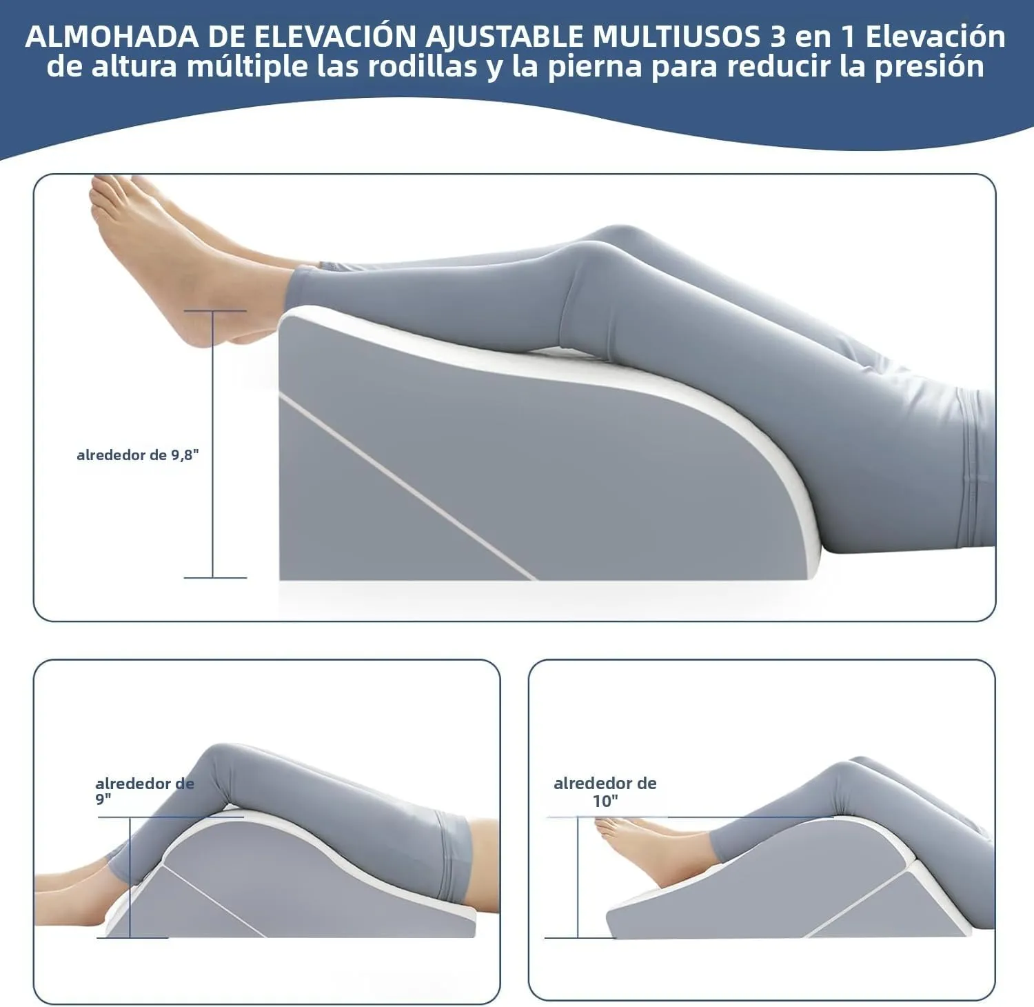 2PCS Leg Elevation Wedge Pillows for Sleeping, Leg Wedge Pillow After Knee Replacement Post Surgery, Leg Wedges for Elevation for Swelling, Circulation, Adjustable 3-in-1 Height Foam Pillow Wedge