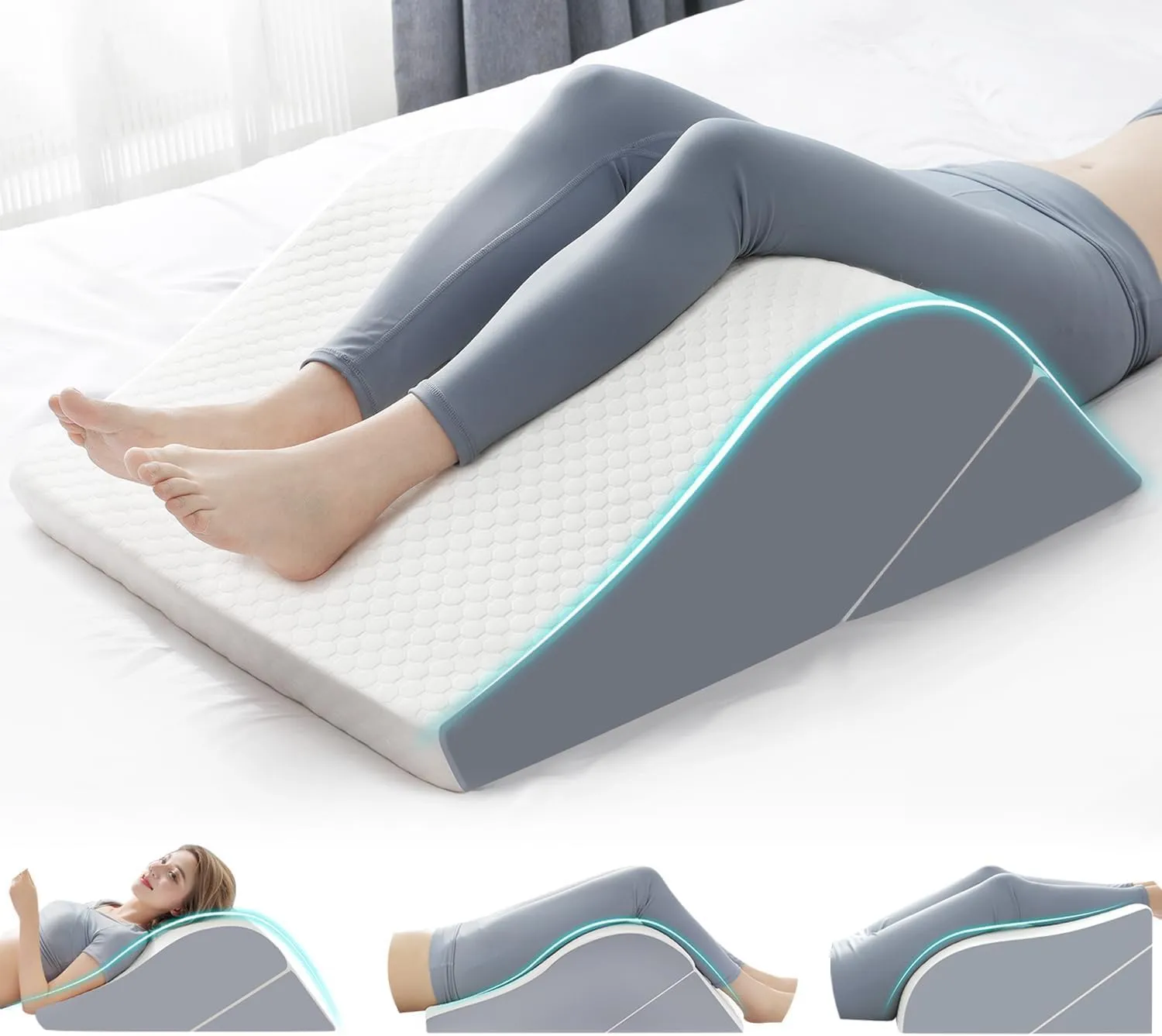 2PCS Leg Elevation Wedge Pillows for Sleeping, Leg Wedge Pillow After Knee Replacement Post Surgery, Leg Wedges for Elevation for Swelling, Circulation, Adjustable 3-in-1 Height Foam Pillow Wedge