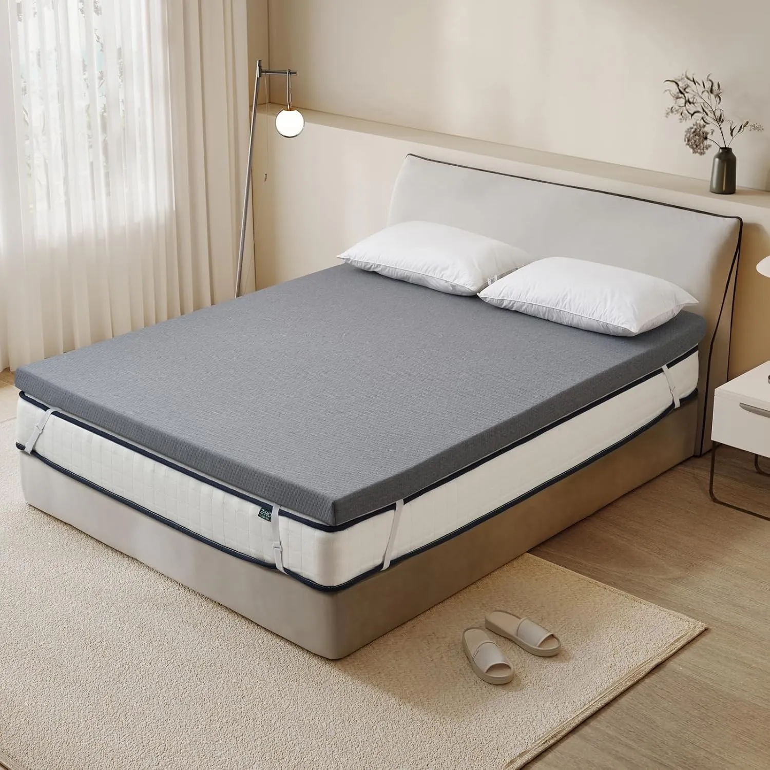 3 Inch Twin Memory Foam Mattress Topper, Cooling Gel Bed Topper with Premium Removable Skin-Friendly Non-Slip Cover, High Density Ventilated Mattress Pad CertiPUR-US & Oeko-Tex Certified, Grey