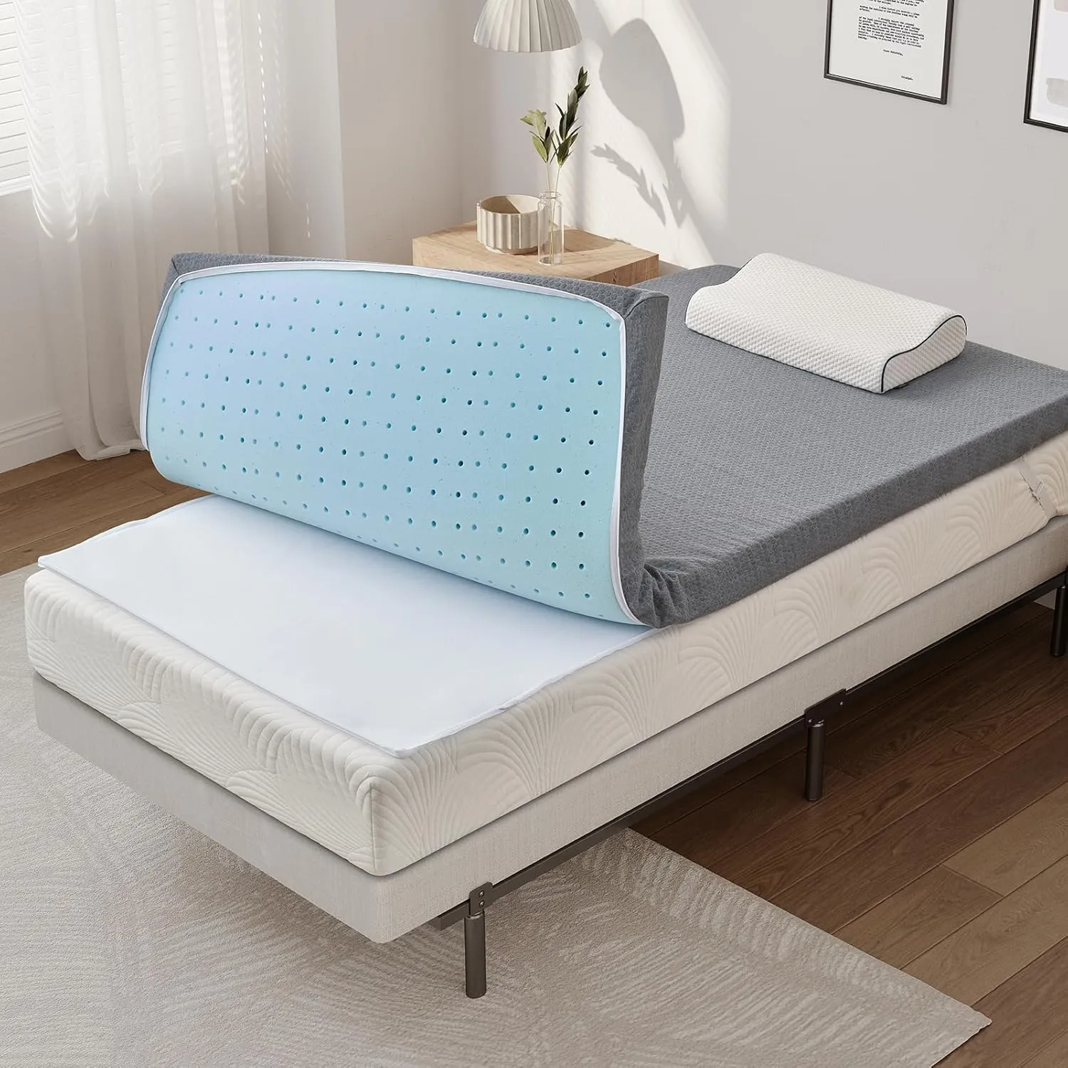 3 Inch Twin Memory Foam Mattress Topper, Cooling Gel Bed Topper with Premium Removable Skin-Friendly Non-Slip Cover, High Density Ventilated Mattress Pad CertiPUR-US & Oeko-Tex Certified, Grey