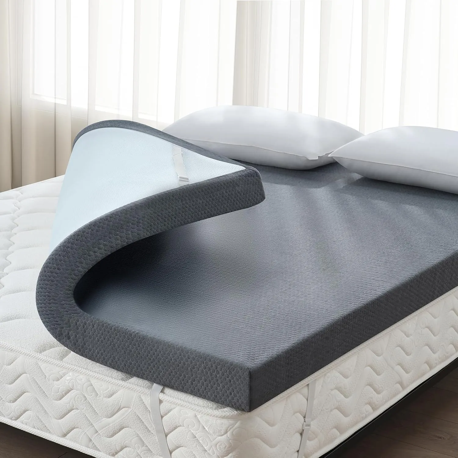 3 Inch Twin Memory Foam Mattress Topper, Cooling Gel Bed Topper with Premium Removable Skin-Friendly Non-Slip Cover, High Density Ventilated Mattress Pad CertiPUR-US & Oeko-Tex Certified, Grey
