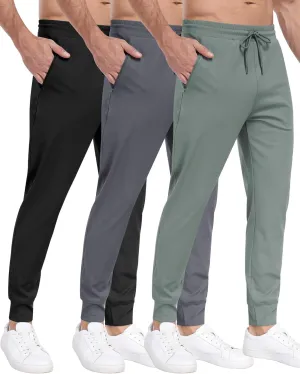 3 Pack Men's Sweatpants with Zipper Pockets,Workout Gym Traning Track Joggers Pants for Men Running Jogging Pants
