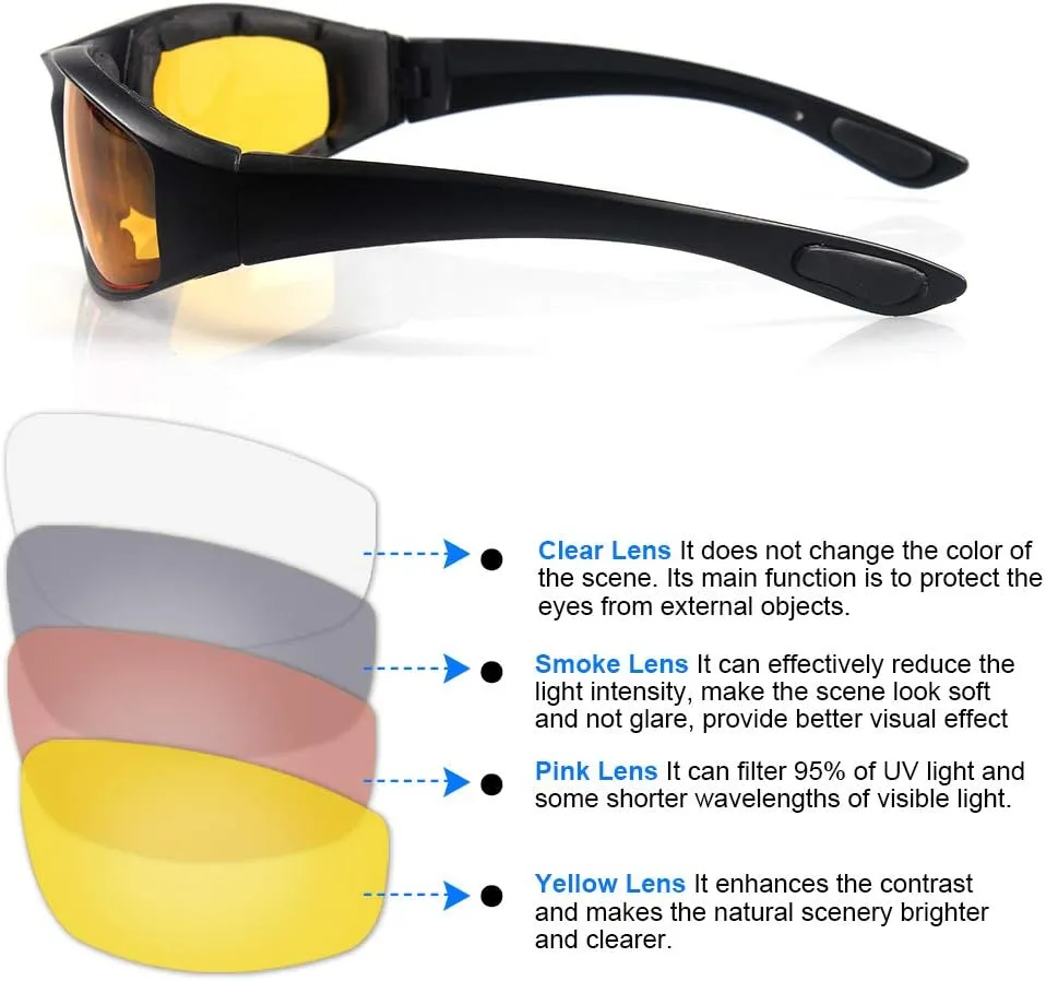 3 Pair Motorcycle Riding Glasses Padding Goggles UV Protection Dustproof Windproof Motorcycle Sunglasses for Outdoor Actives
