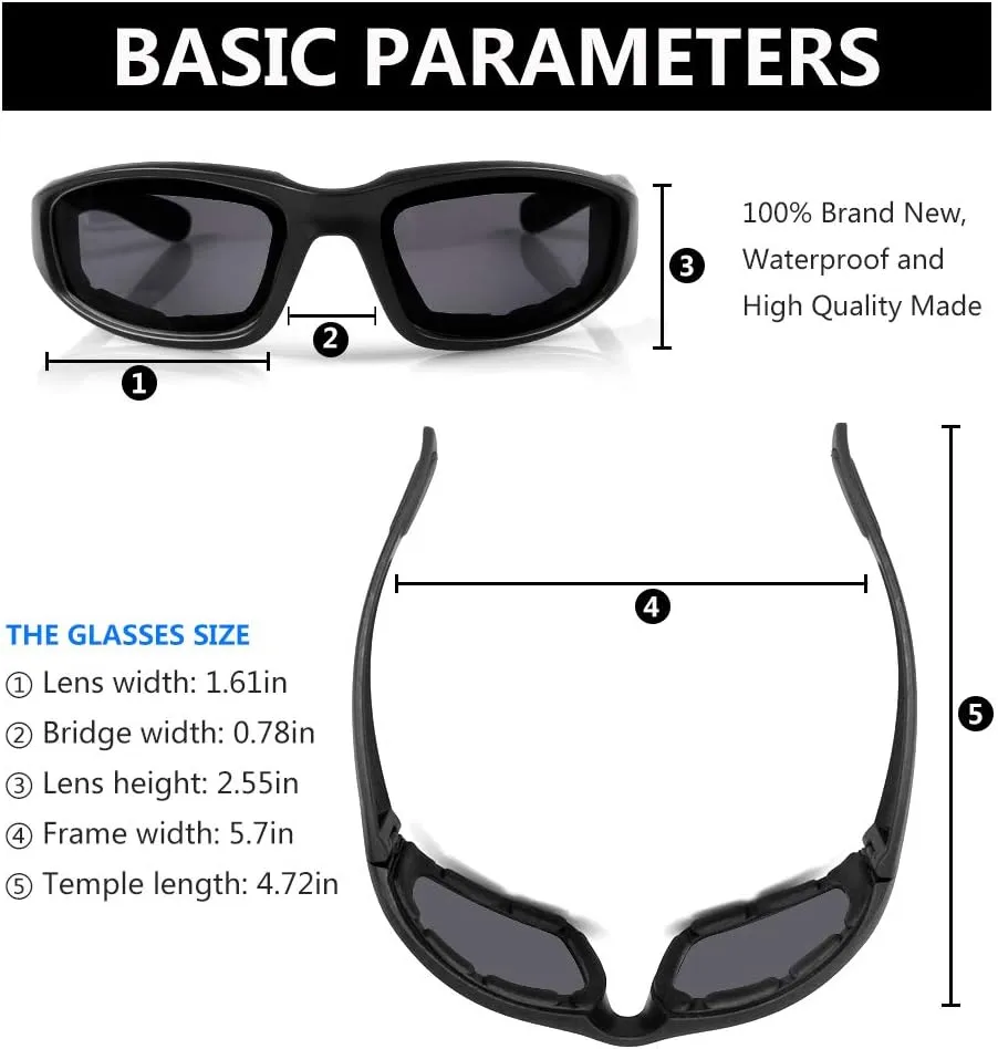3 Pair Motorcycle Riding Glasses Padding Goggles UV Protection Dustproof Windproof Motorcycle Sunglasses for Outdoor Actives