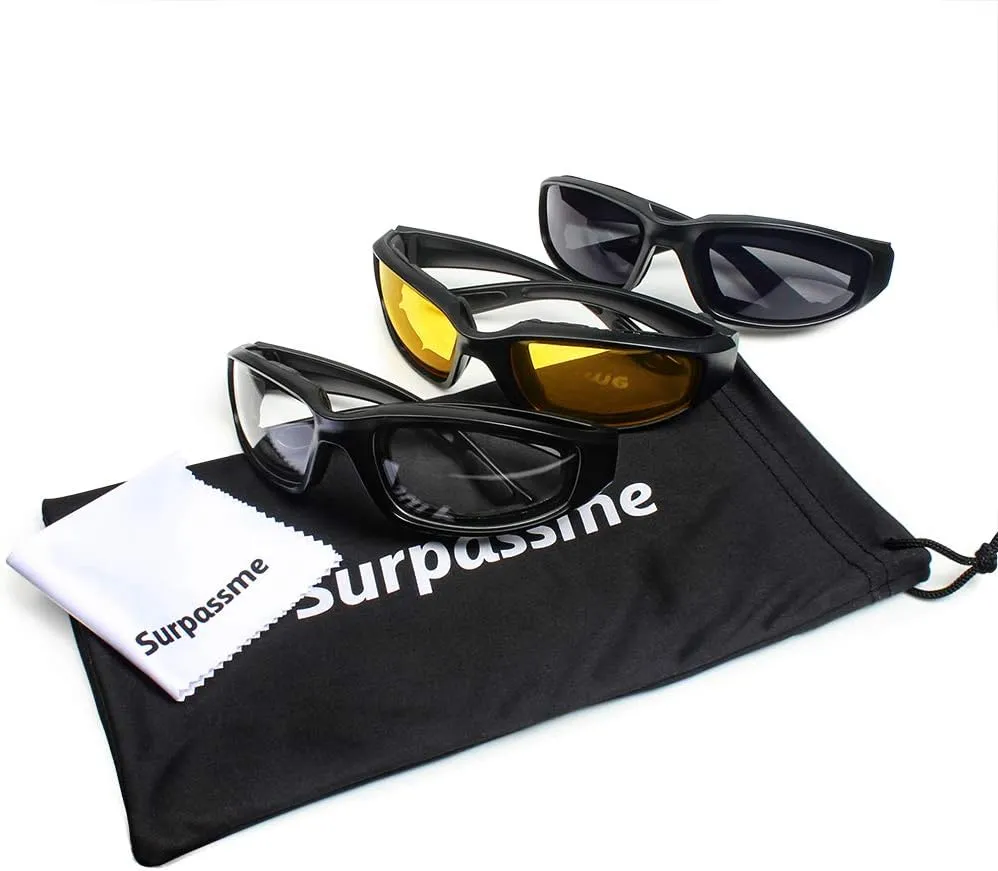 3 Pair Motorcycle Riding Glasses Padding Goggles UV Protection Dustproof Windproof Motorcycle Sunglasses for Outdoor Actives