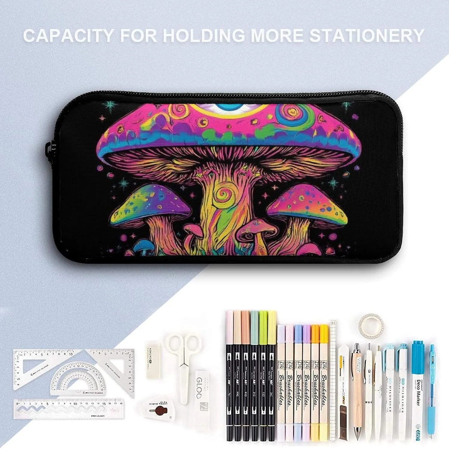 3-Piece Set 17inch Casual Daypack with Lunch Box Pencil Case Trippy Mushrooms Eye Trippy Art Backpack Insulated Lunch Box Zipper Stationery Organizer Case