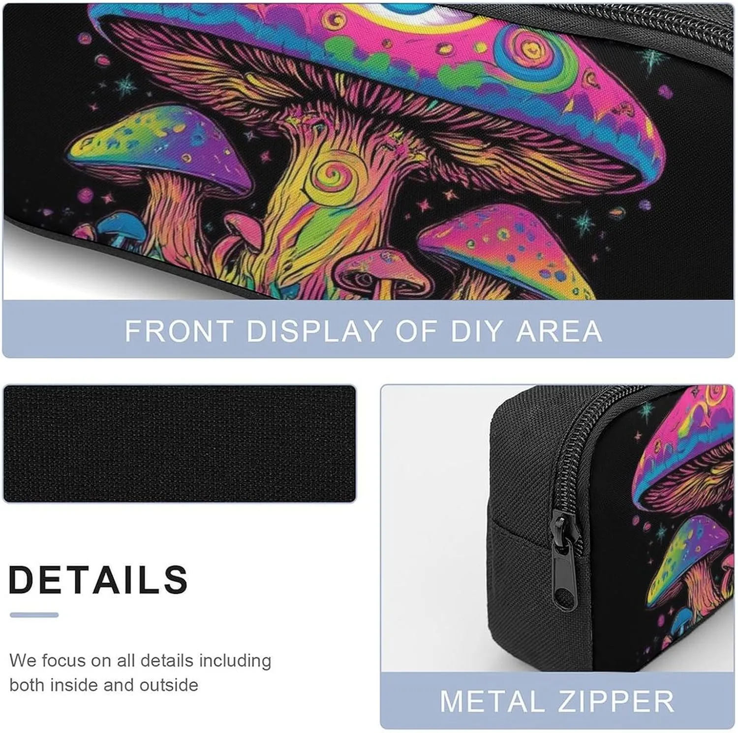 3-Piece Set 17inch Casual Daypack with Lunch Box Pencil Case Trippy Mushrooms Eye Trippy Art Backpack Insulated Lunch Box Zipper Stationery Organizer Case