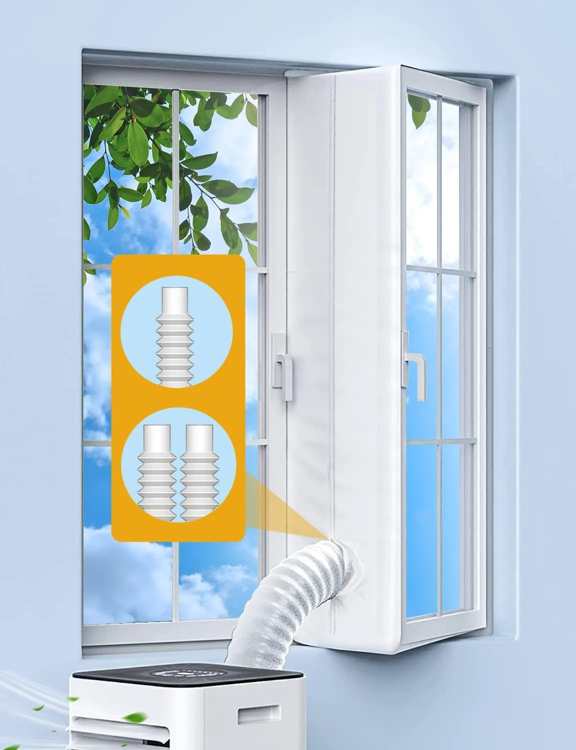 300CM (118") Portable AC Window Seal Kit for Casement Crank Skylight Windows, Newest Waterproof Insulated Window Vent Kit with Flexible Zipper Design for Single&Dual Hose Air Conditioners, No Drilling