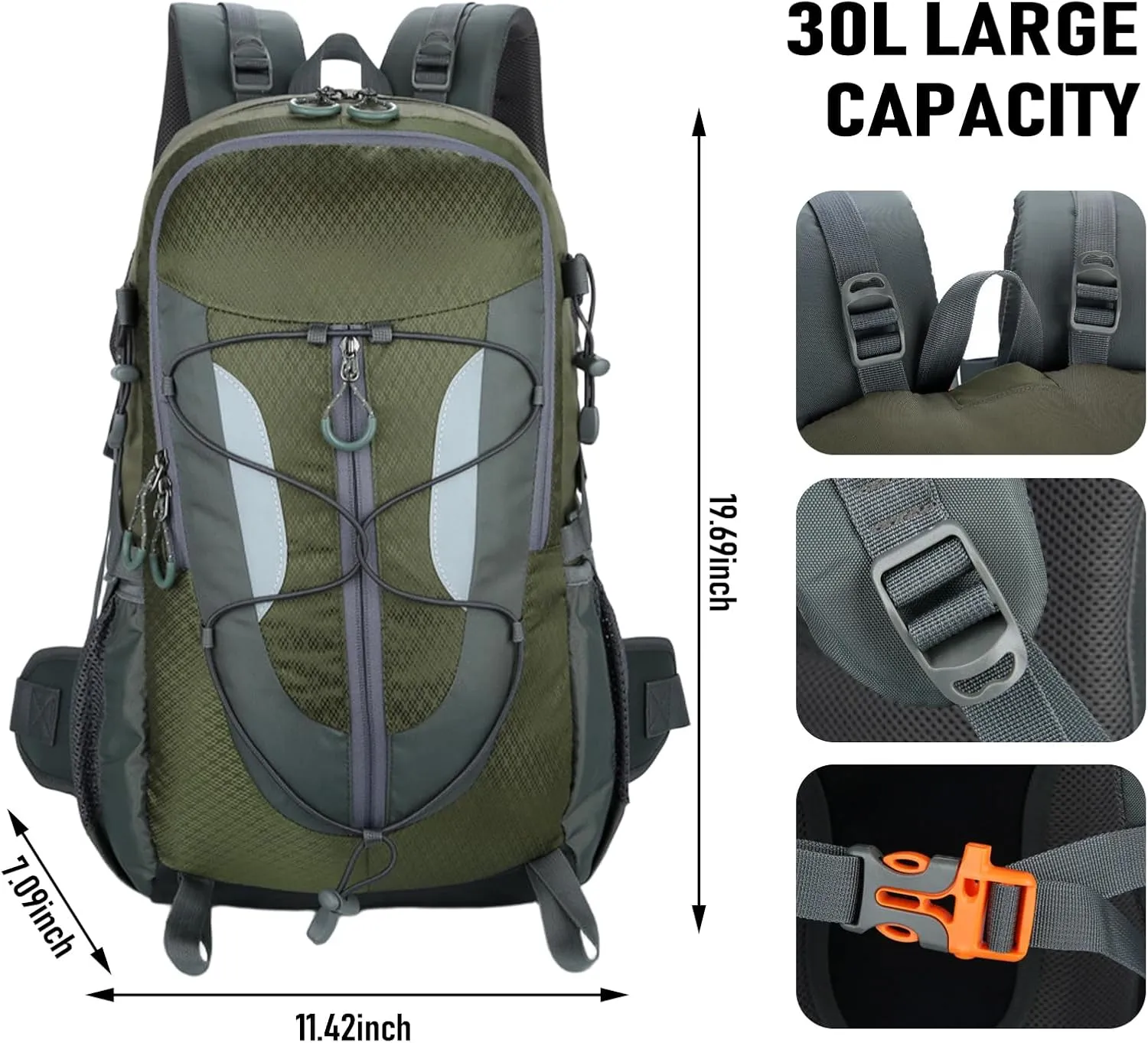 30L Hiking Backpack, Waterproof Outdoor Bag, Travel Camping, Men'S And Women'S Sports Backpack (Army green)