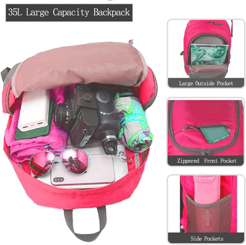 35L Hiking Backpack Ultralight Lightweight Packable Foldable Water Resistant Travel Camping Outdoor Daypack (Red)