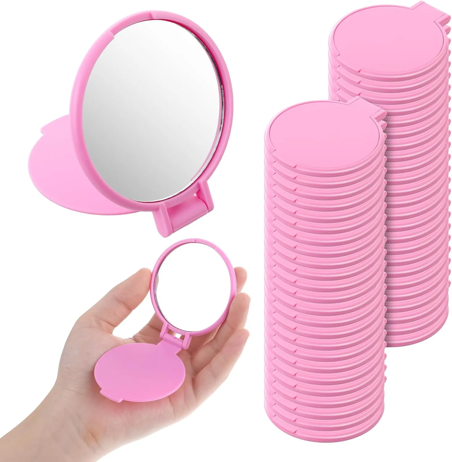 36 Pcs Compact Mirror Bulk Round Portable Makeup Folding Mirrors Pink Mini Pocket Mirror for Purse Women Girls Travel Daily Use