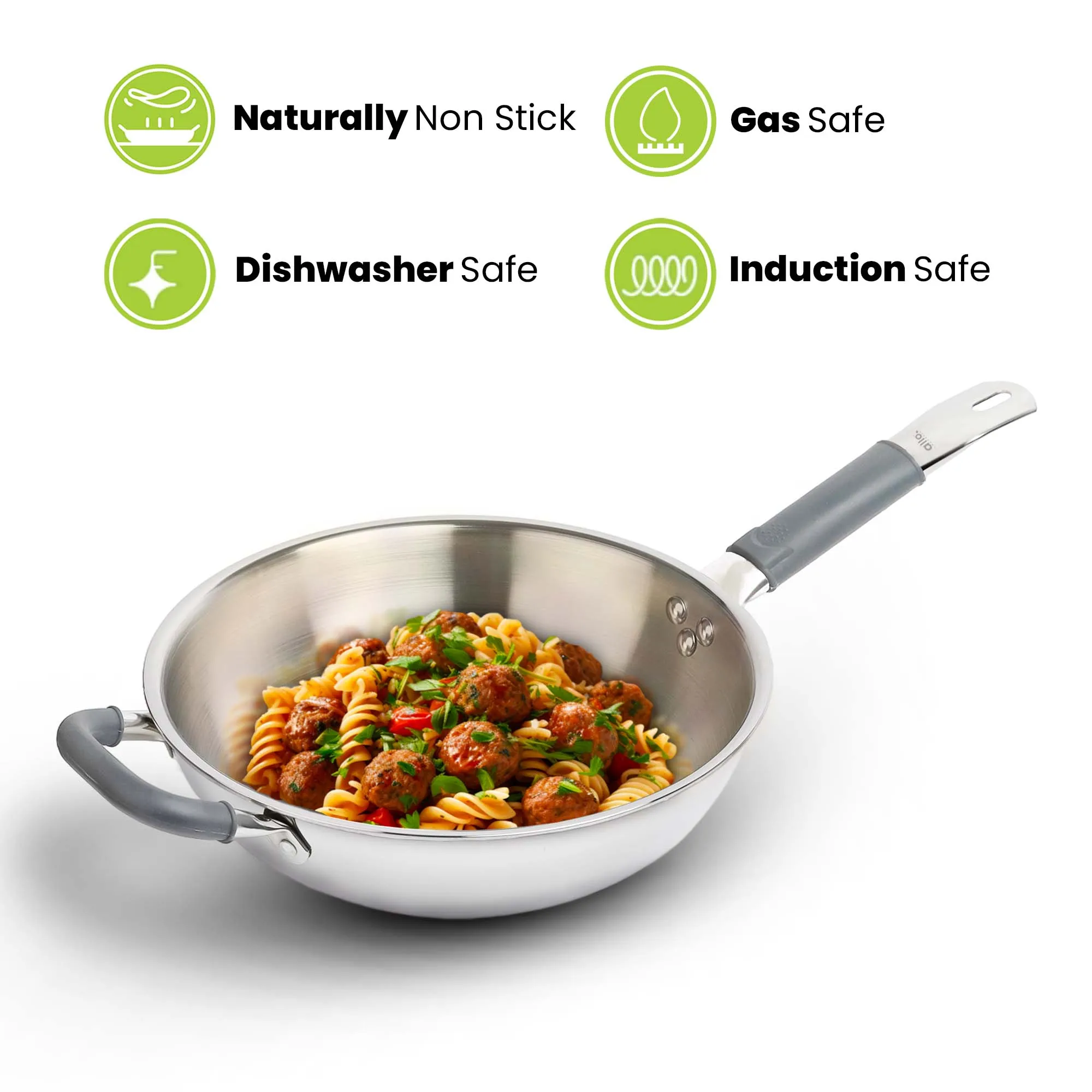 3.7L Allo CookSafe TriPly Wok | Stainless Steel | Induction Friendly | 26cm