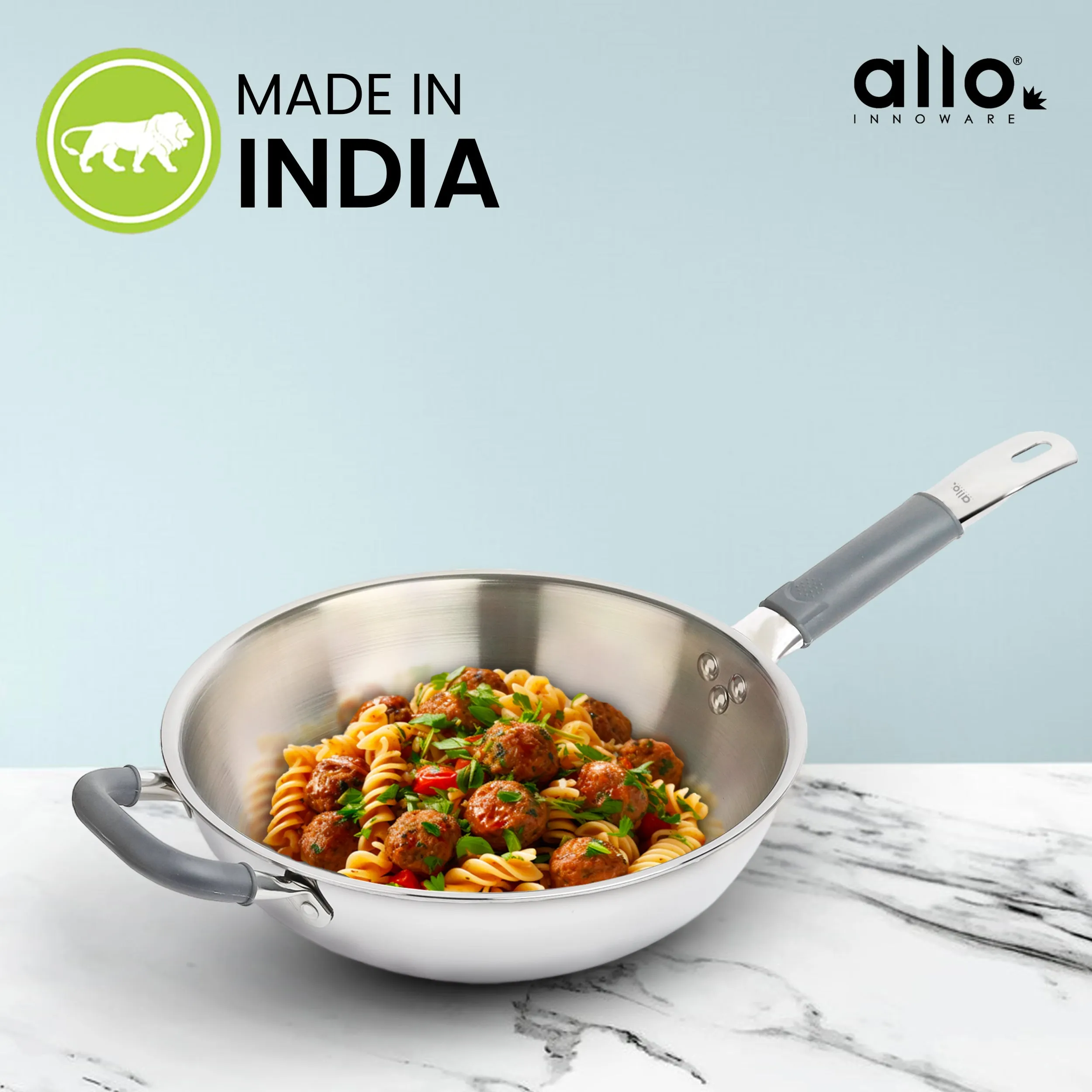 3.7L Allo CookSafe TriPly Wok | Stainless Steel | Induction Friendly | 26cm