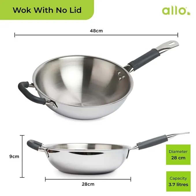 3.7L Allo CookSafe TriPly Wok | Stainless Steel | Induction Friendly | 26cm