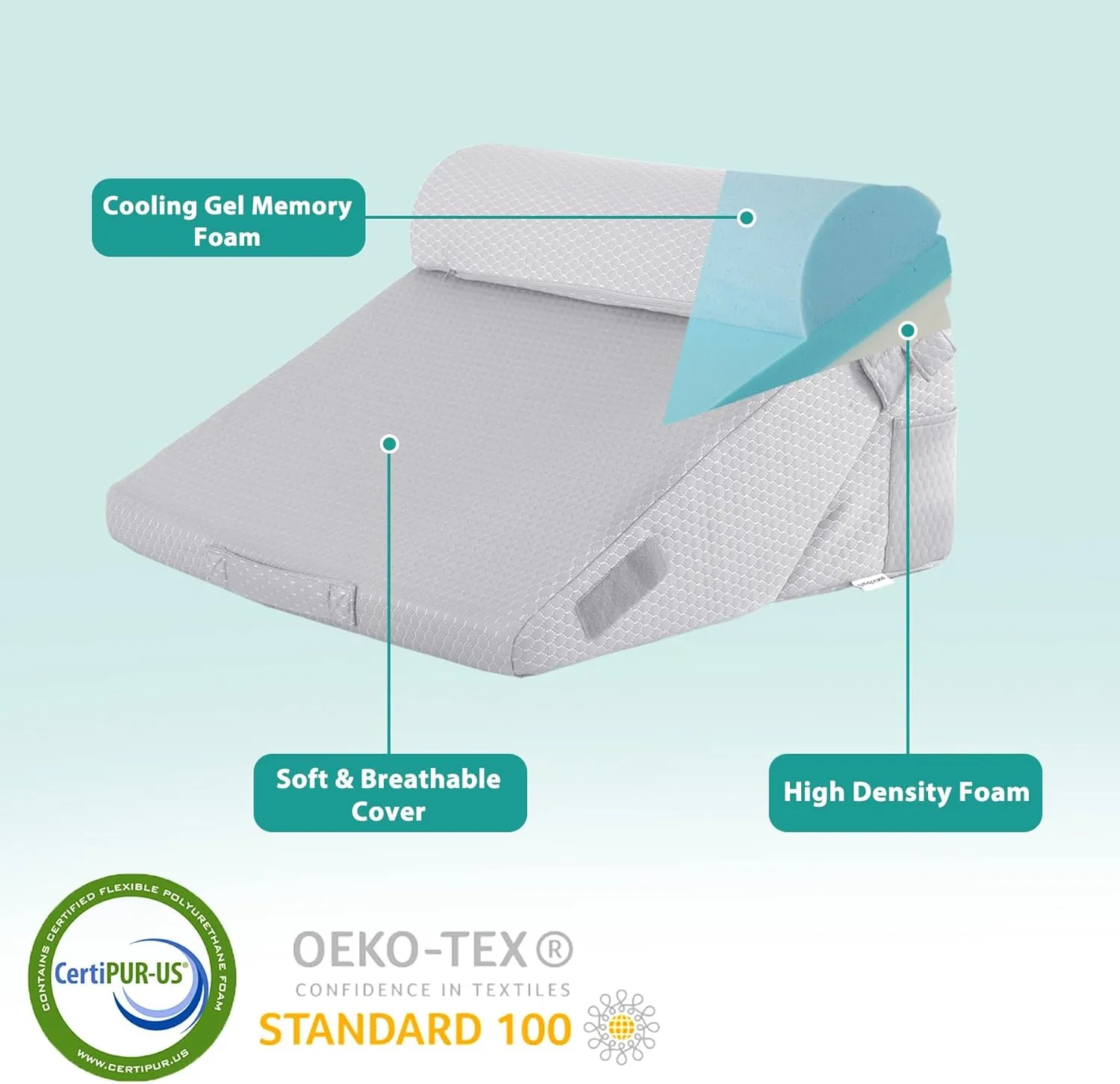 3Pcs Orthopedic Bed Wedge Pillow Set, Foam Wedge Pillow Post Surgery for Back, Leg and Knee Support, Adjustable 9&12 Inch Folding Triangle Pillow for Sleeping, Acid Reflux, Snoring, Light Grey