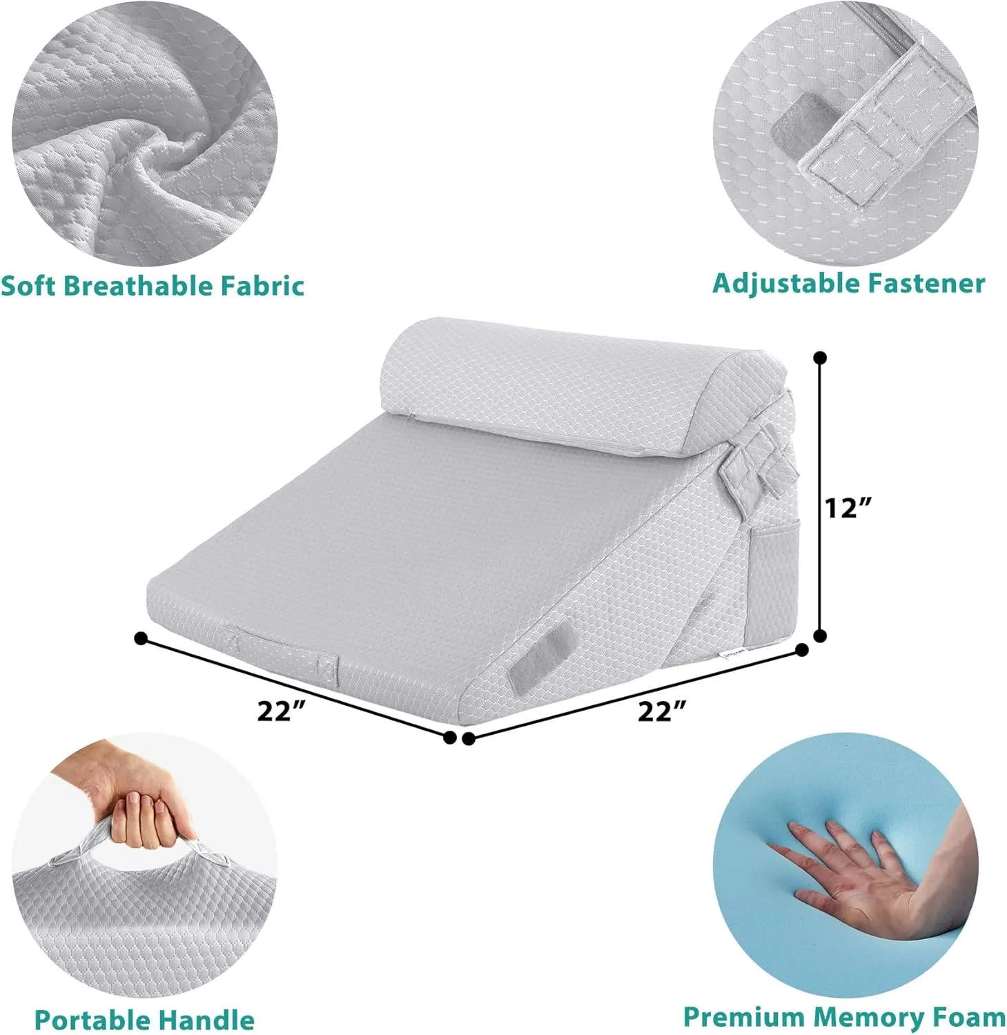 3Pcs Orthopedic Bed Wedge Pillow Set, Foam Wedge Pillow Post Surgery for Back, Leg and Knee Support, Adjustable 9&12 Inch Folding Triangle Pillow for Sleeping, Acid Reflux, Snoring, Light Grey