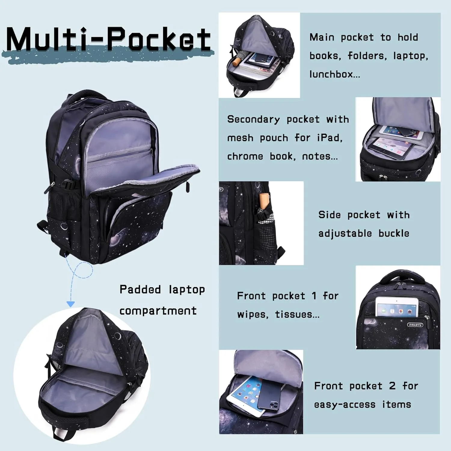 3Pcs Space Rolling Backpack for Boys with Lunch Bag, Wheel Trolley School Bag for Kids Backpack with Wheels