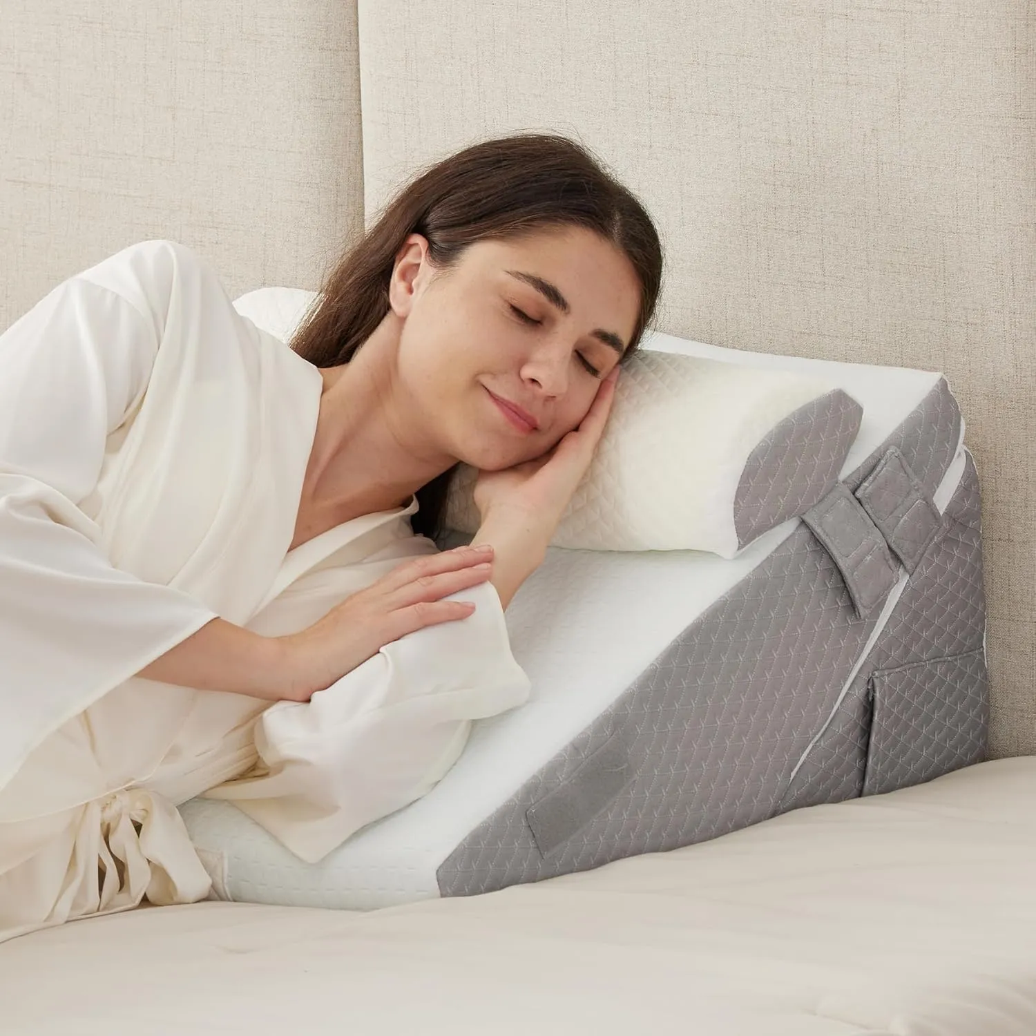 3PCS Wedge Pillow Set for After Surgery, Wedge Pillow Headboard, Adjustable 9&12 Inch Sleeping Wedge, Acid Reflux, Orthopedic Pillow Wedge for Back Pain Relief, Gerd, White/Grey