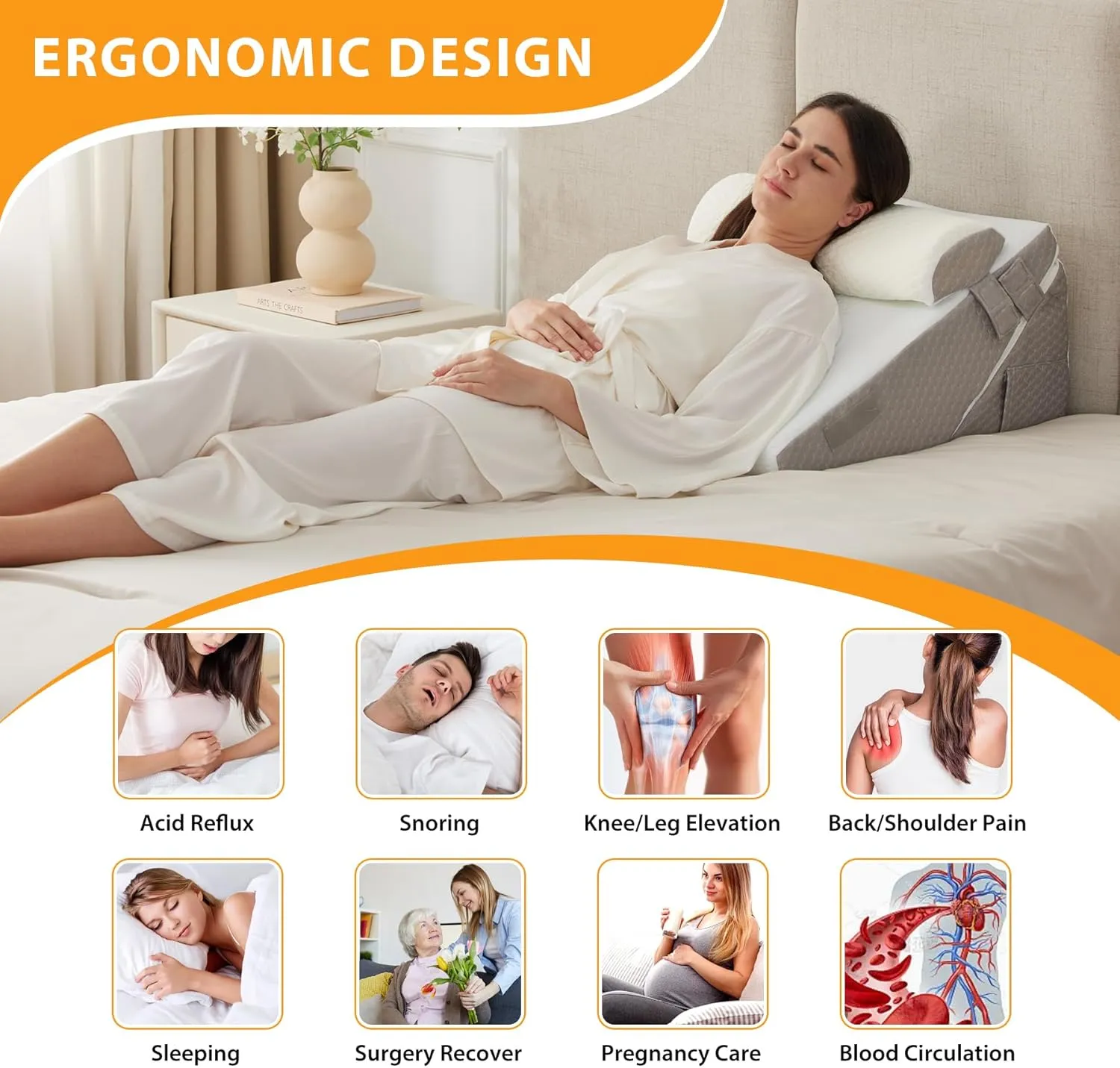 3PCS Wedge Pillow Set for After Surgery, Wedge Pillow Headboard, Adjustable 9&12 Inch Sleeping Wedge, Acid Reflux, Orthopedic Pillow Wedge for Back Pain Relief, Gerd, White/Grey