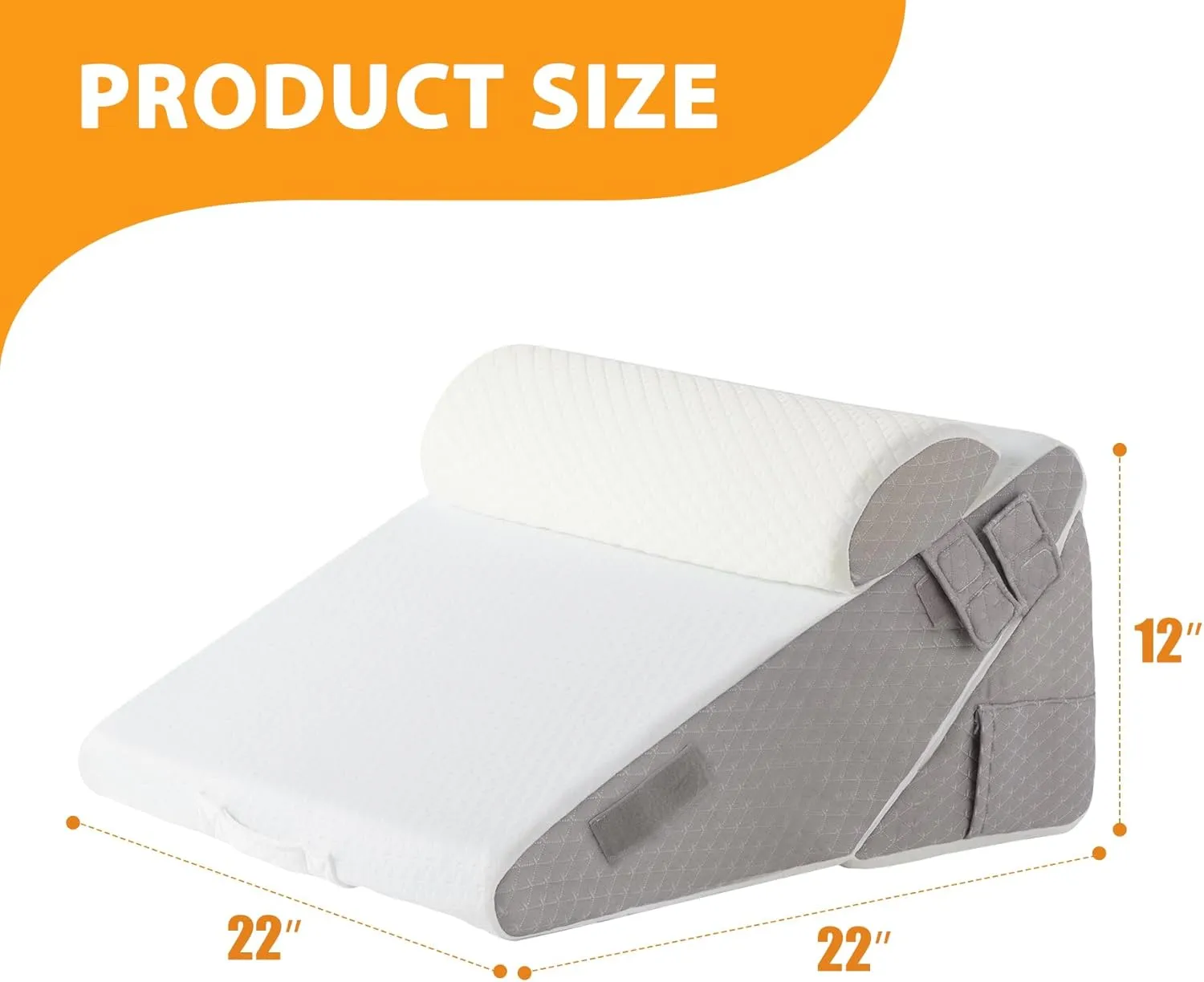 3PCS Wedge Pillow Set for After Surgery, Wedge Pillow Headboard, Adjustable 9&12 Inch Sleeping Wedge, Acid Reflux, Orthopedic Pillow Wedge for Back Pain Relief, Gerd, White/Grey