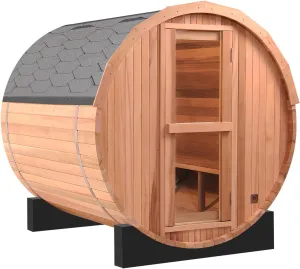 4-6 Person Outdoor Barrel Sauna,6’*6’ Canadian Cedar Wooden Sauna Kit with HARVIA 6KW Electric Stove (Canadian Cedar)