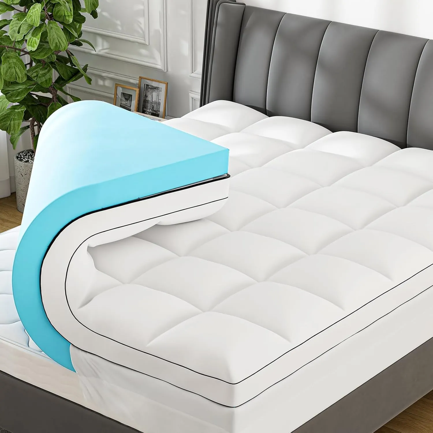 4 Inch King Mattress Topper Dual Layer,2 Inch Gel Memory Foam Plus 2 Inch Cooling Pillow Top Mattress Pad Cover for Back Pain, with 8-21 Inch Deep Pocket