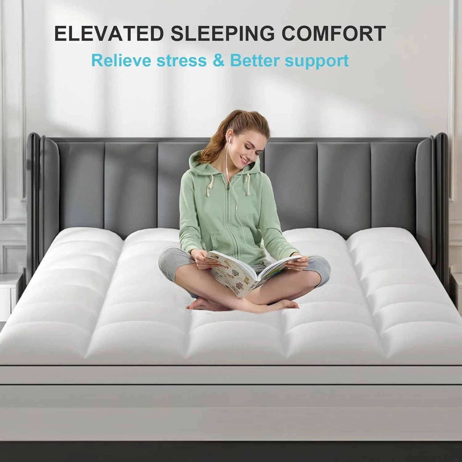 4 Inch King Mattress Topper Dual Layer,2 Inch Gel Memory Foam Plus 2 Inch Cooling Pillow Top Mattress Pad Cover for Back Pain, with 8-21 Inch Deep Pocket