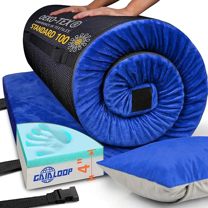 4 INCH Thick Memory Foam Camping Pad Futon Mattress, Portable Floor Sleeping Mat Sleepover Guest Bed Roll Up Mattress for Outdoor Extra Supportive for Side Sleepers