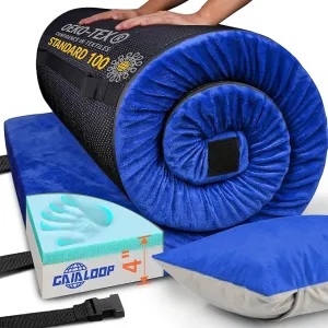 4 INCH Thick Memory Foam Camping Pad Futon Mattress, Portable Floor Sleeping Mat Sleepover Guest Bed Roll Up Mattress for Outdoor Extra Supportive for Side Sleepers