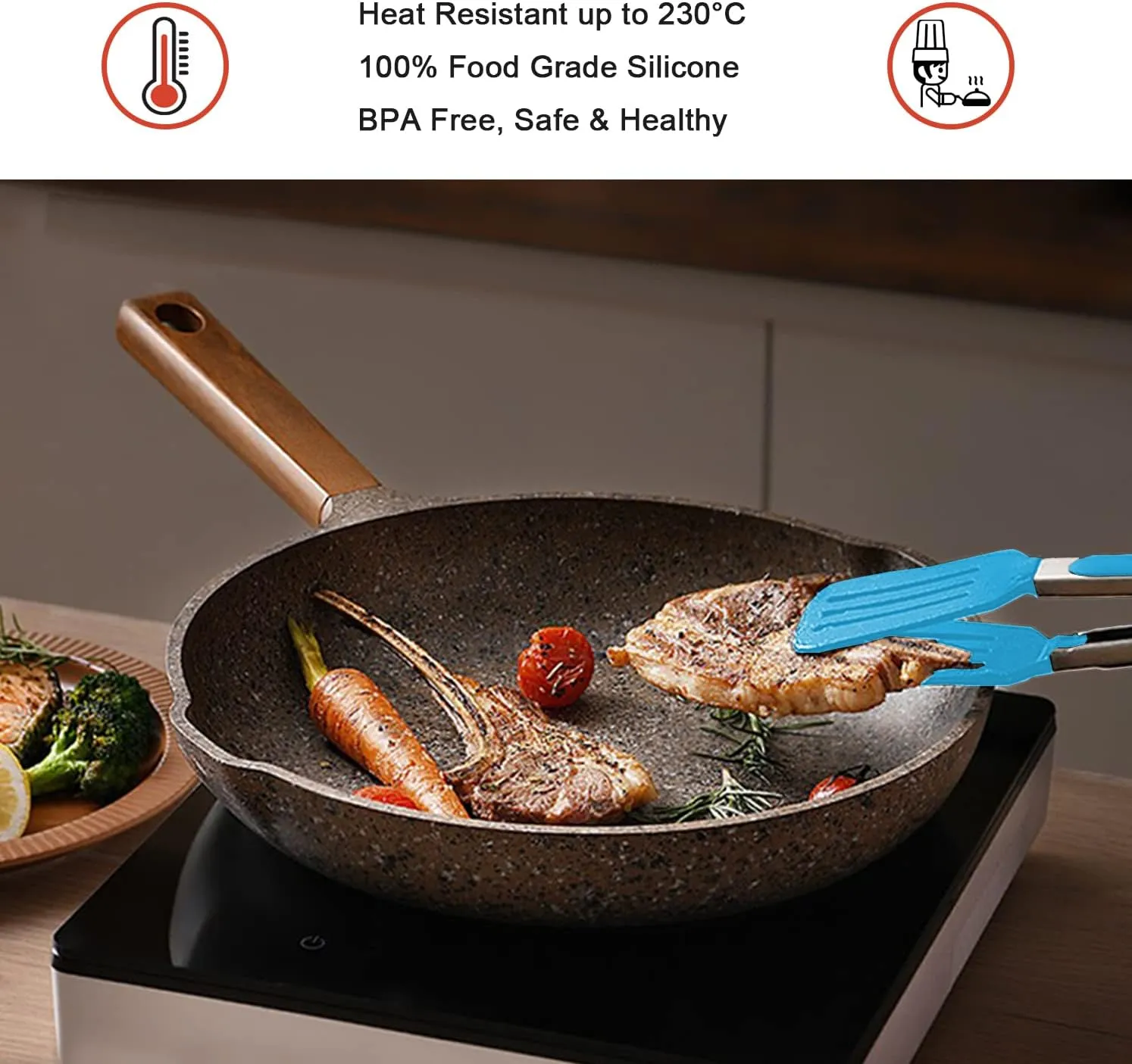 4 Pack Silicone Kitchen Cooking Tongs Set, Stainless Steel Nonstick Food Tong with BPA Free Silicone Tips for Serving Pasta Spaghetti Steak Pie Pizza Salad Vegetable Fruit Grilling BBQ Buffet 9" & 12"