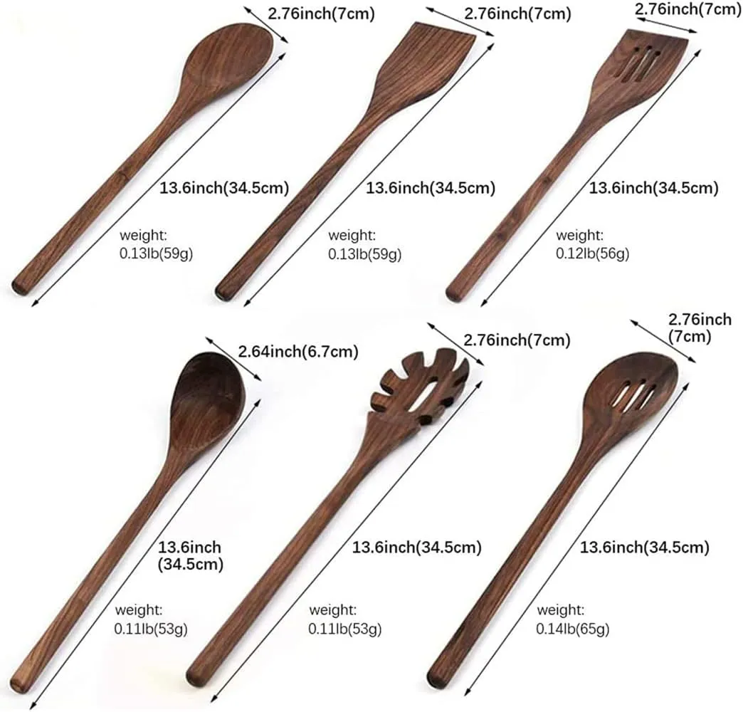 4 Pcs Black Walnut Kitchen Utensils Set, Natural Walnut Wood Cooking Tools for Heat Resistant NonStick Cookware Spatula Turner Solid Spoon Slotted Spoon Wooden Kitchen Utensils Set for Cooking