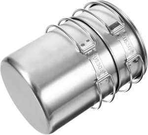 4-Piece Stainless Steel Camping Cookware Set with Mug Lid Tea Cup Outdoor Pot Set Compact Portable for Hiking Camping Outdoor Cooking