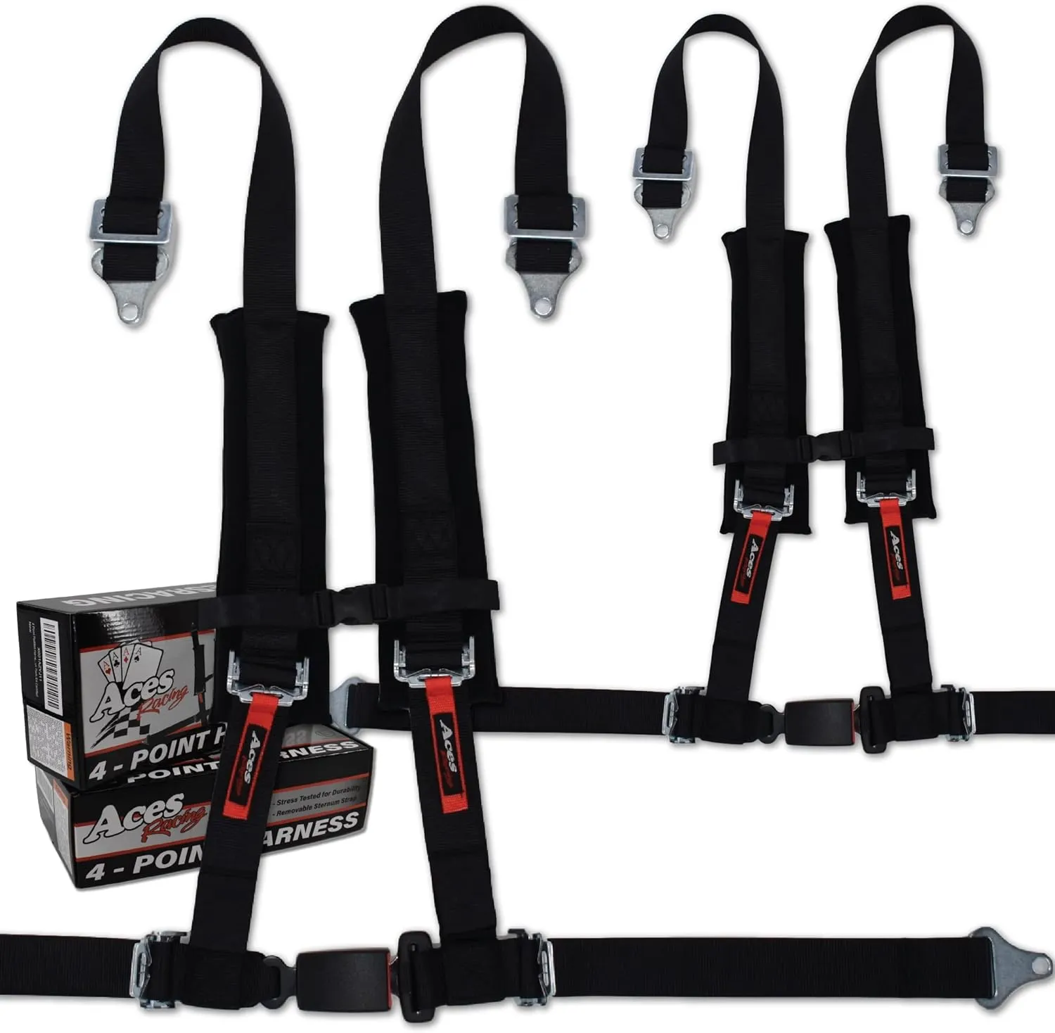 4 Point Harness with 2 Inch Padding (Ez Buckle Technology) (Black (Pair))