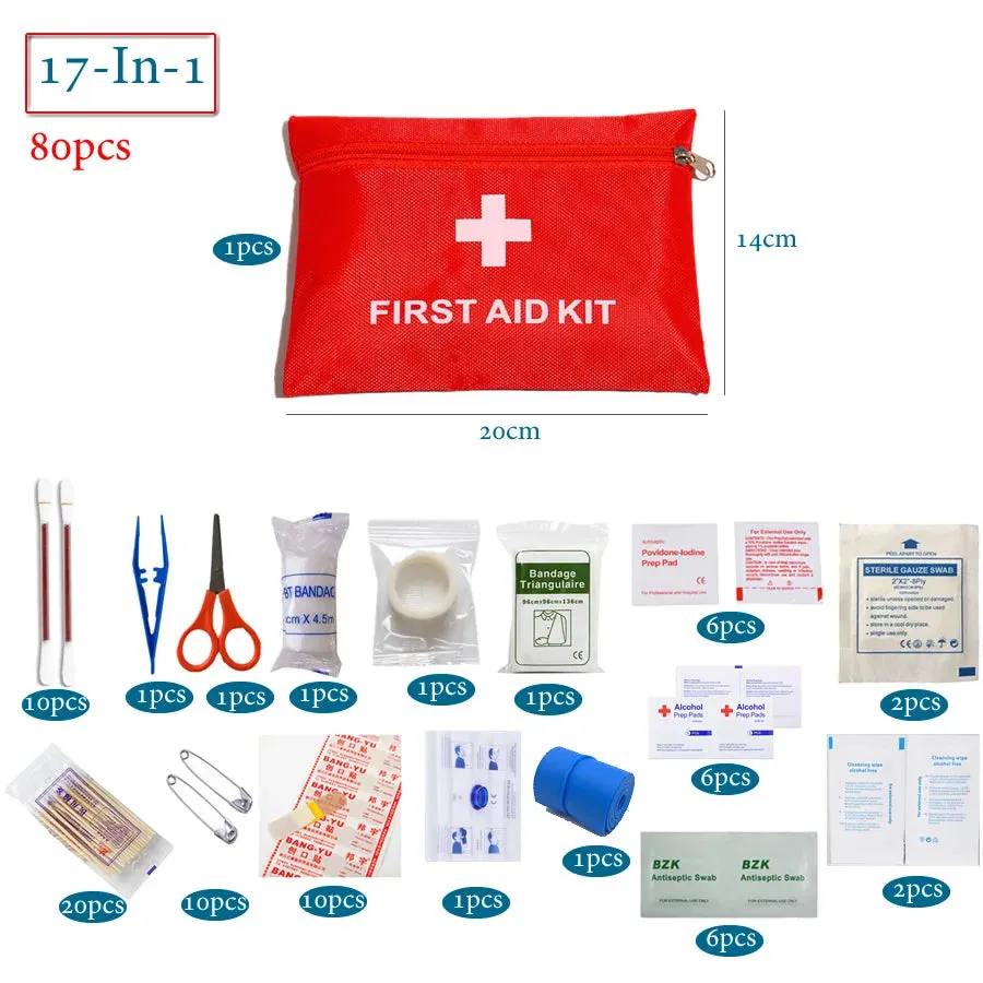 40/50/80pcs Full Kits Portable Mini Outdoor Waterproof First Aid Kit For Emergency Medical Treatment Car Travel Hiking Camping