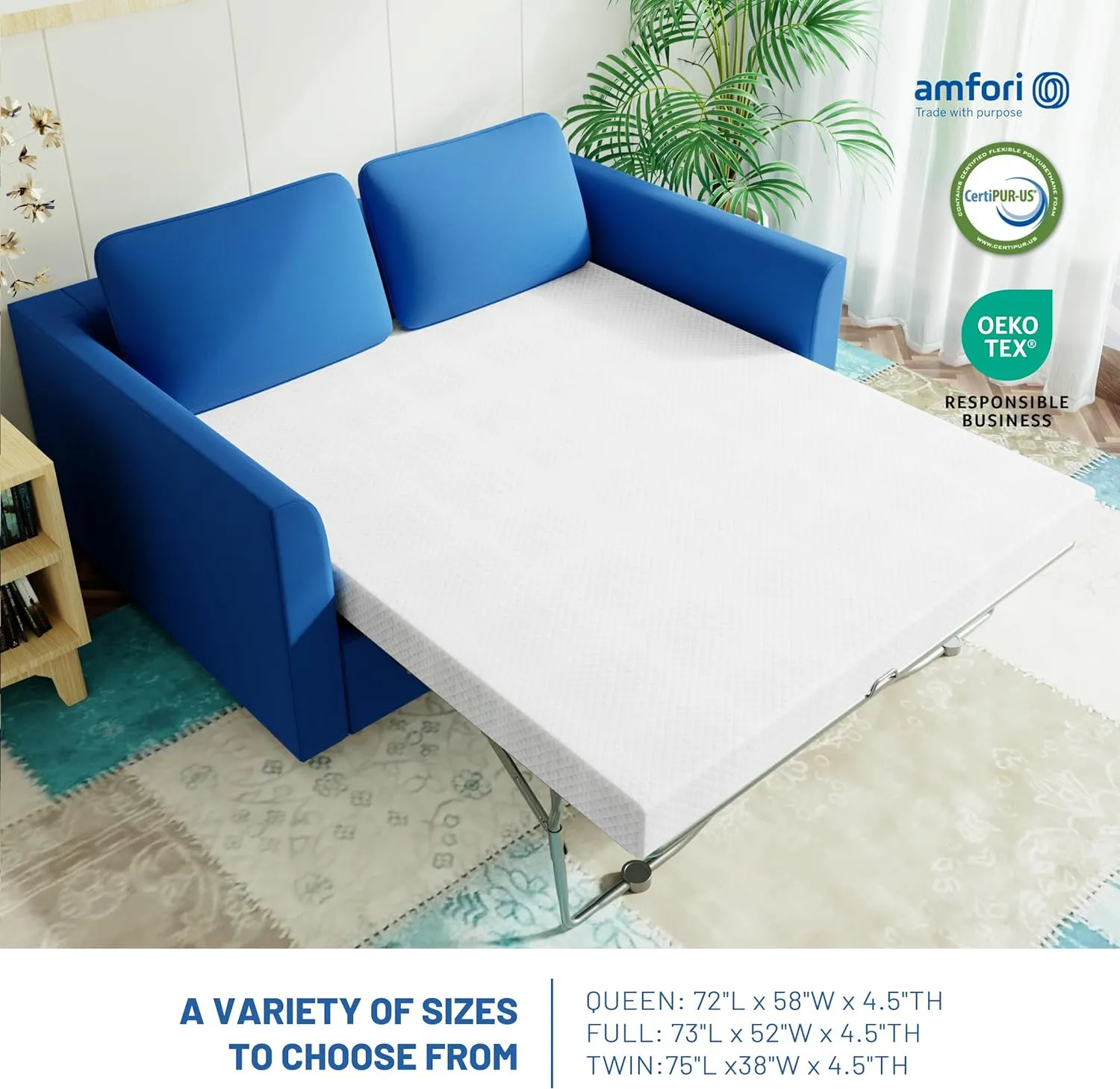 4.5 Inch Cold Gel Memory Foam Mattress Replacement for Sleeper Sofa and Couch Beds - Queen Size CertiPUR-US Certified (Sofa Not Included)