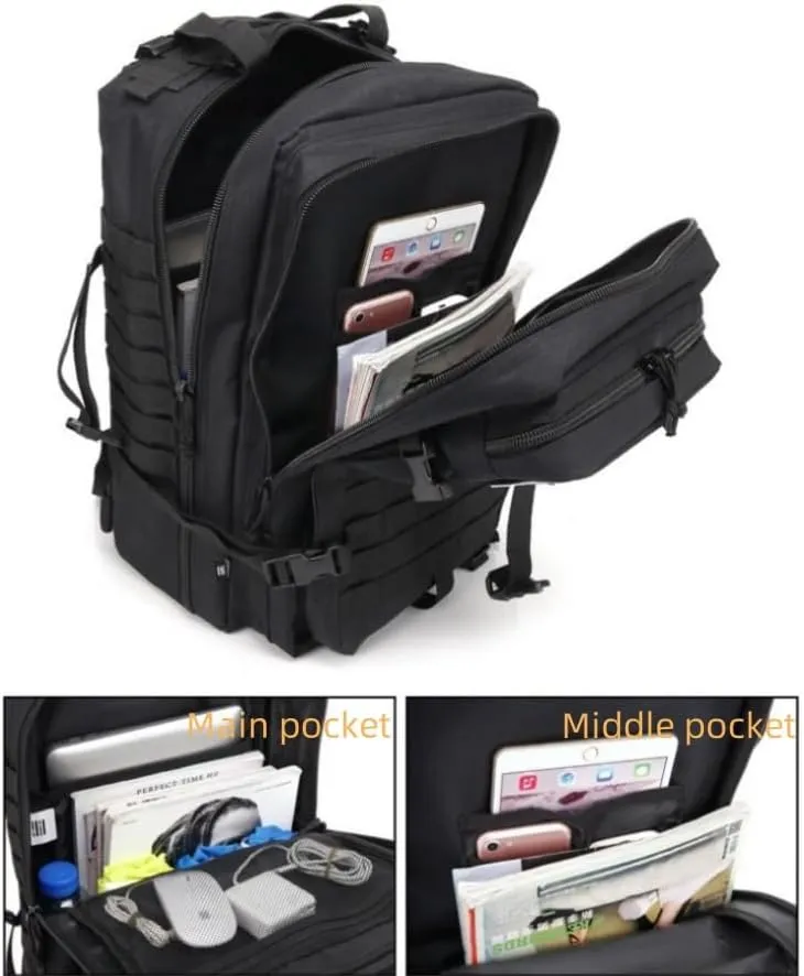45L Military Tactical Backpack for Men & Women Bug Out Bag Assault pack Molle Daypack Hiking Trekking Rucksack(45L black)