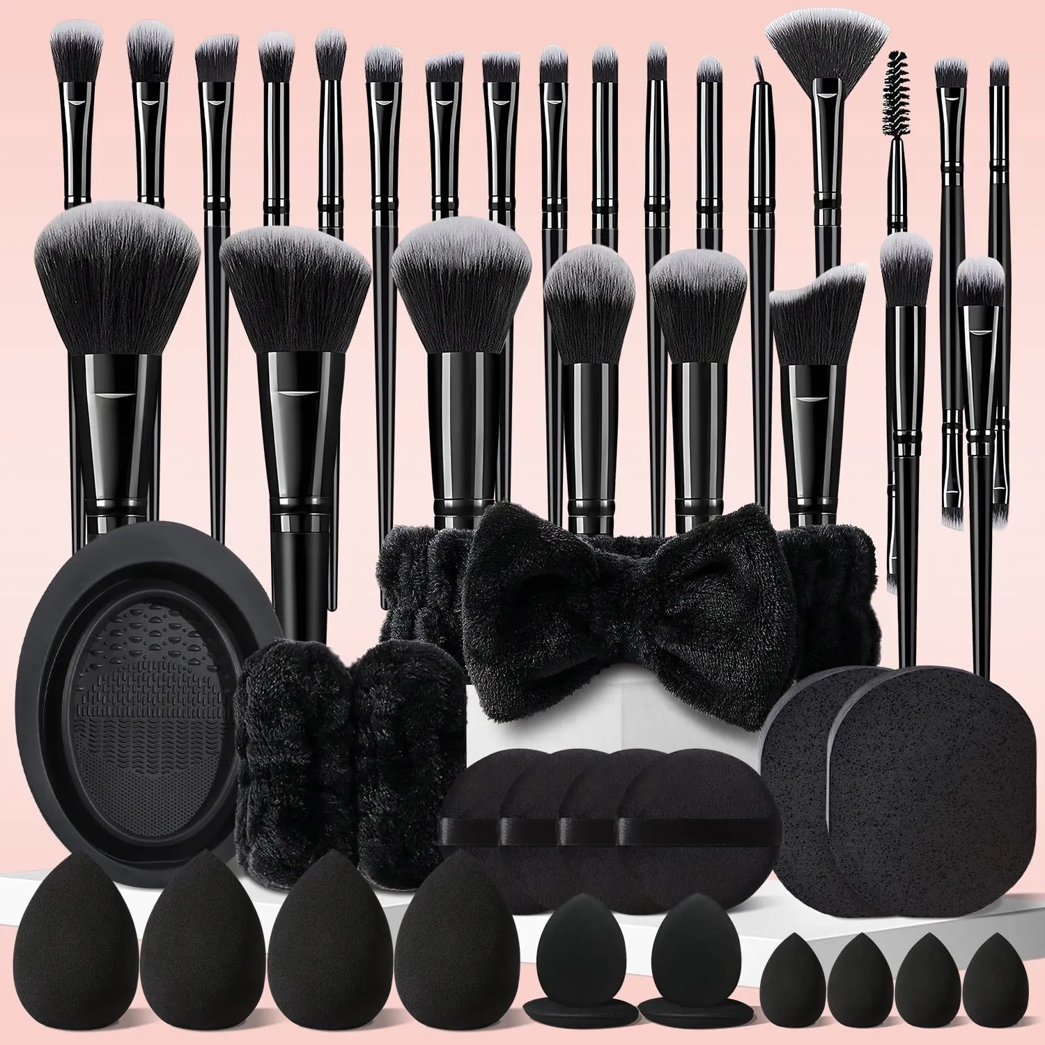 47Pcs Black Makeup Brushes Set Professional Makeup Kit Multi-functional Makeup Tool Set with Facial Makeup Accessories, Foundation Makeup Brush Kit Eye and Face Make up Brushes & Tools