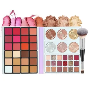 48 Colors Blush Contour Highlighter Eyeshadow Makeup Palette with Soft Beauty Brush, Lightweight Smooth All-in-One Xmas Makeup Gifts Set for Women - Face Sculpting Bronzer Blusher Palette