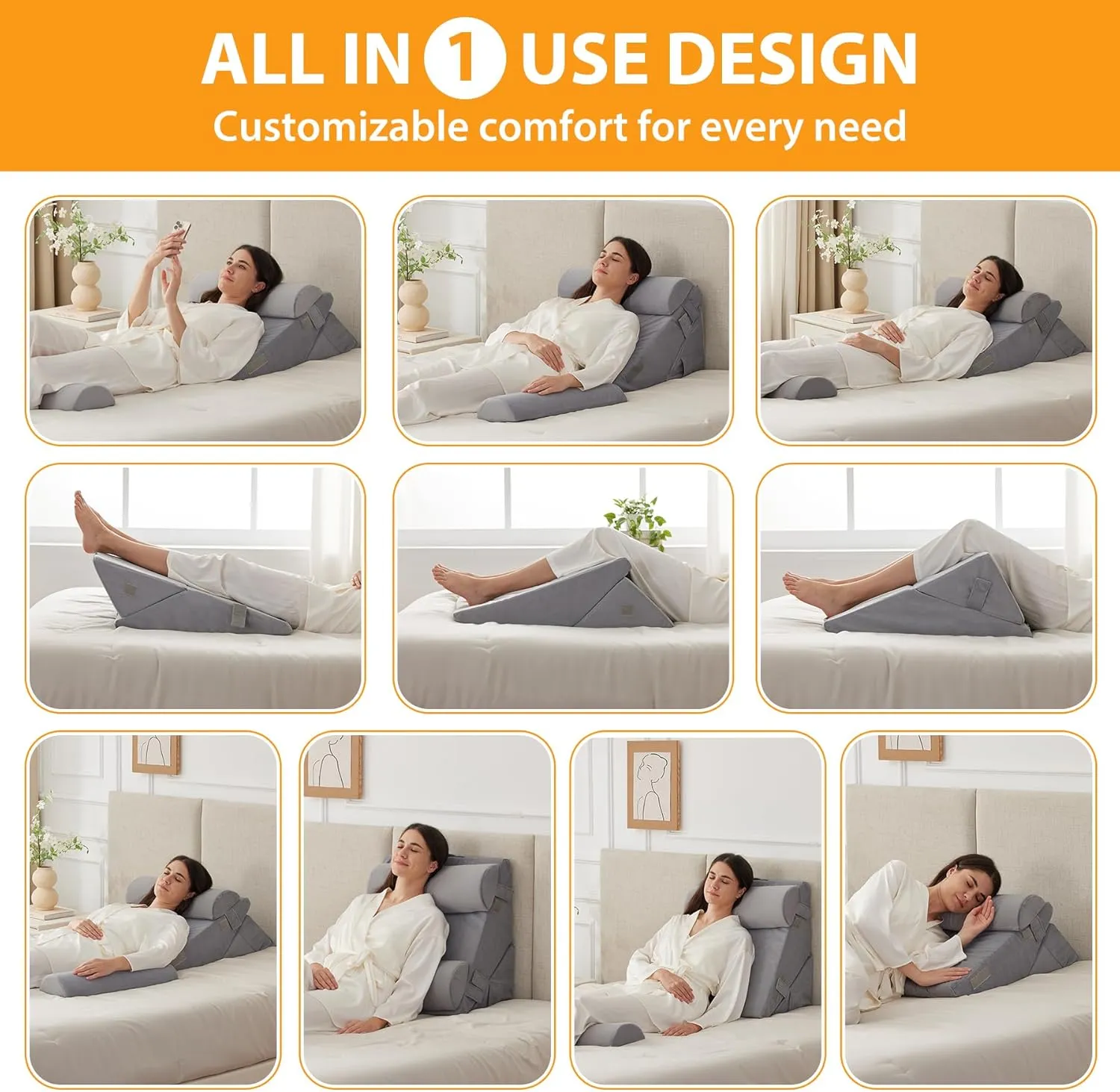 4PCS Wedge Pillow Set for After Surgery, Wedge Pillow Headboard, Adjustable 9&12 Inch Bed Pillow Wedge for Sleeping, Acid Reflux, Orthopedic Pillow Wedge for Back Pain Relief, Gerd, Velvet