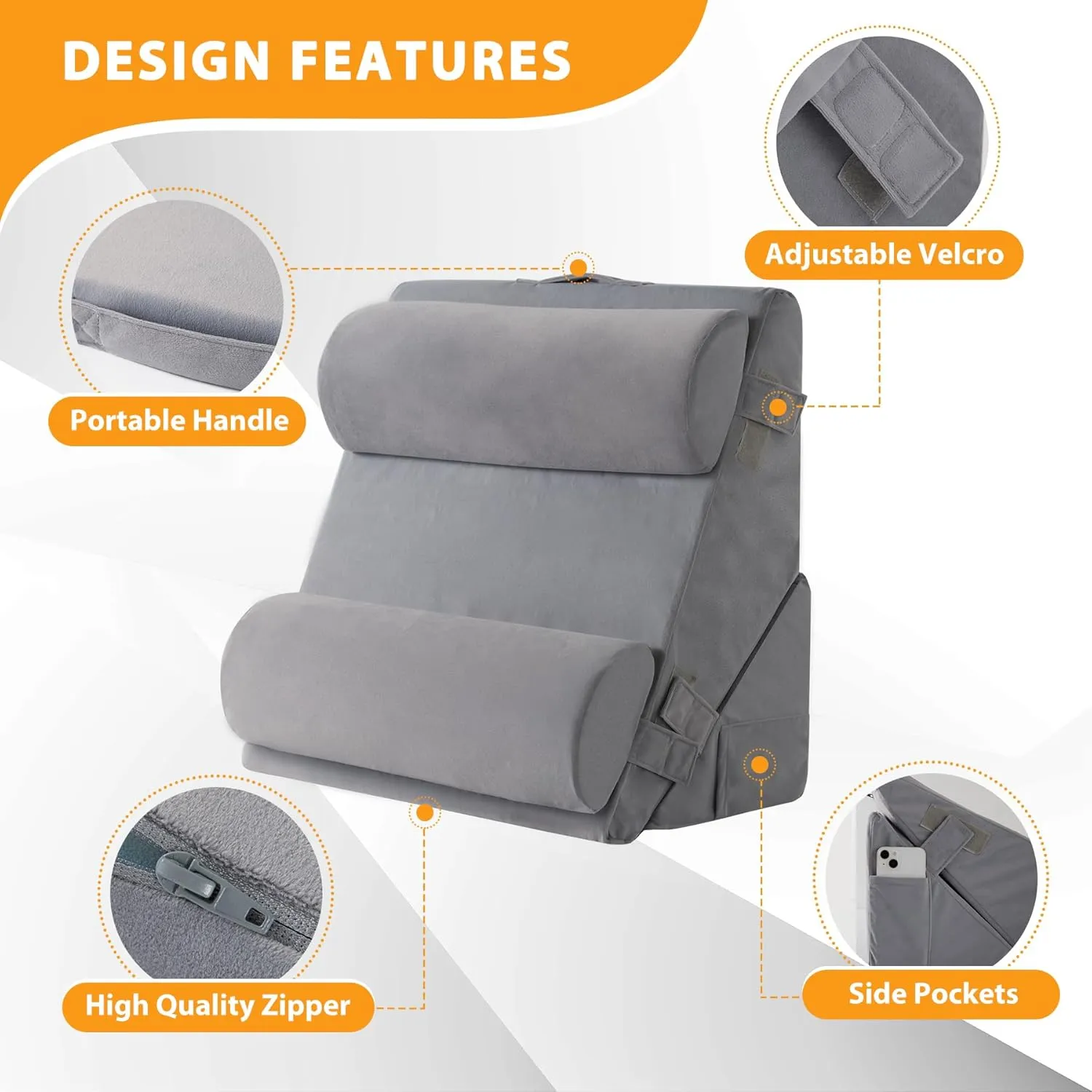 4PCS Wedge Pillow Set for After Surgery, Wedge Pillow Headboard, Adjustable 9&12 Inch Bed Pillow Wedge for Sleeping, Acid Reflux, Orthopedic Pillow Wedge for Back Pain Relief, Gerd, Velvet