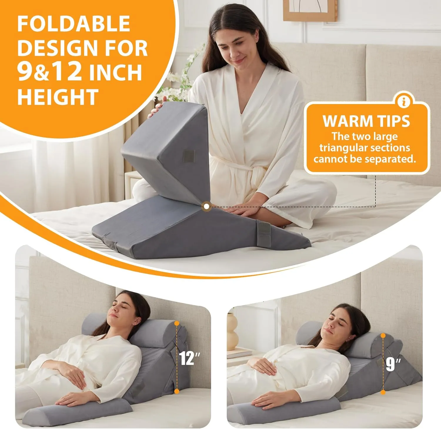 4PCS Wedge Pillow Set for After Surgery, Wedge Pillow Headboard, Adjustable 9&12 Inch Bed Pillow Wedge for Sleeping, Acid Reflux, Orthopedic Pillow Wedge for Back Pain Relief, Gerd, Velvet