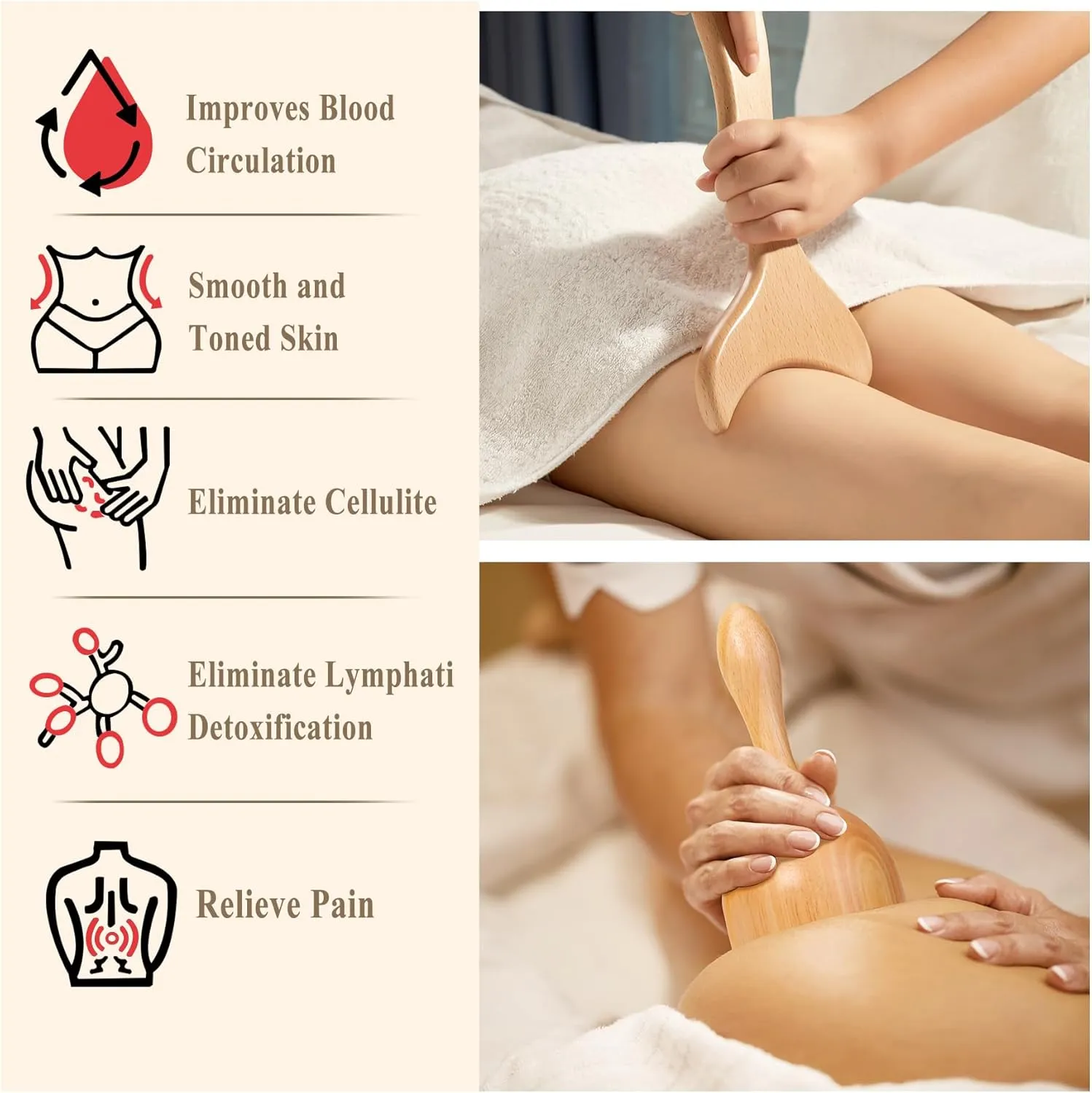 5-in-1 Wood Therapy Massage Tools Lymphatic Drainage Massager for Muscle Pain Relief | Maderoterapia Kit Body Sculpting Tools for Anti-Cellulite, Body Shaping