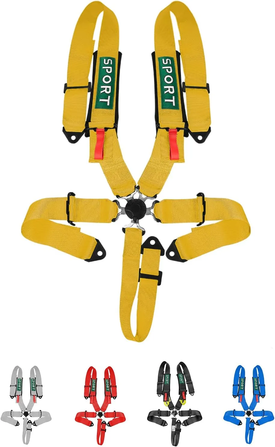 5 Point Racing Harness Seat Belt Yellow Market Bucket Seats Protection Heavy Duty Shoulder Pads Quick Release Cam Lock Latch Mechanism fit Go-Kart Racing Car UTV ATV