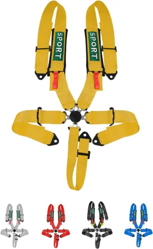 5 Point Racing Harness Seat Belt Yellow Market Bucket Seats Protection Heavy Duty Shoulder Pads Quick Release Cam Lock Latch Mechanism fit Go-Kart Racing Car UTV ATV
