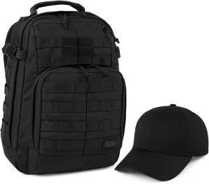 5.11 Tactical Rush 12 2.0 Backpack Bundle with Adjustable Uniform Hat, Black – Durable EDC Pack and Cap for Outdoor, Duty, or Range