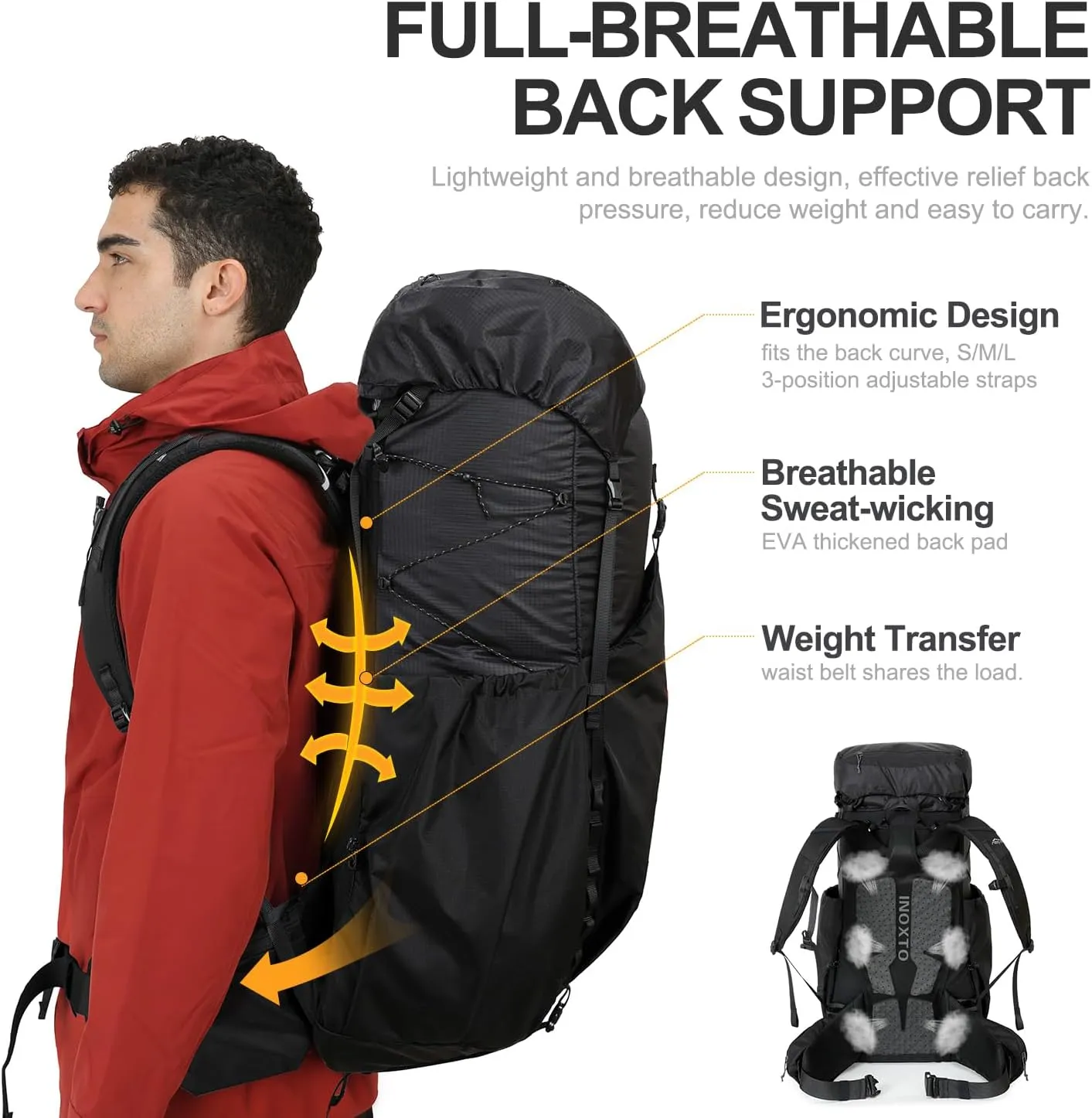 55L Internal Frame Waterproof Hiking Camping Backpack with 3L Water Bladder and Rain Cover, Large Lightweight Travel Daypack Rucksack for Climbing (8120 Black)