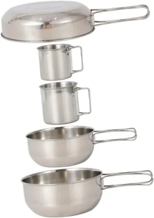 5Pcs Stainless Steel Camping Cookware Set Lightweight Outdoor Tableware for Picnic BBQ Fishing Camping Durable Stainless Steel Portable Design for